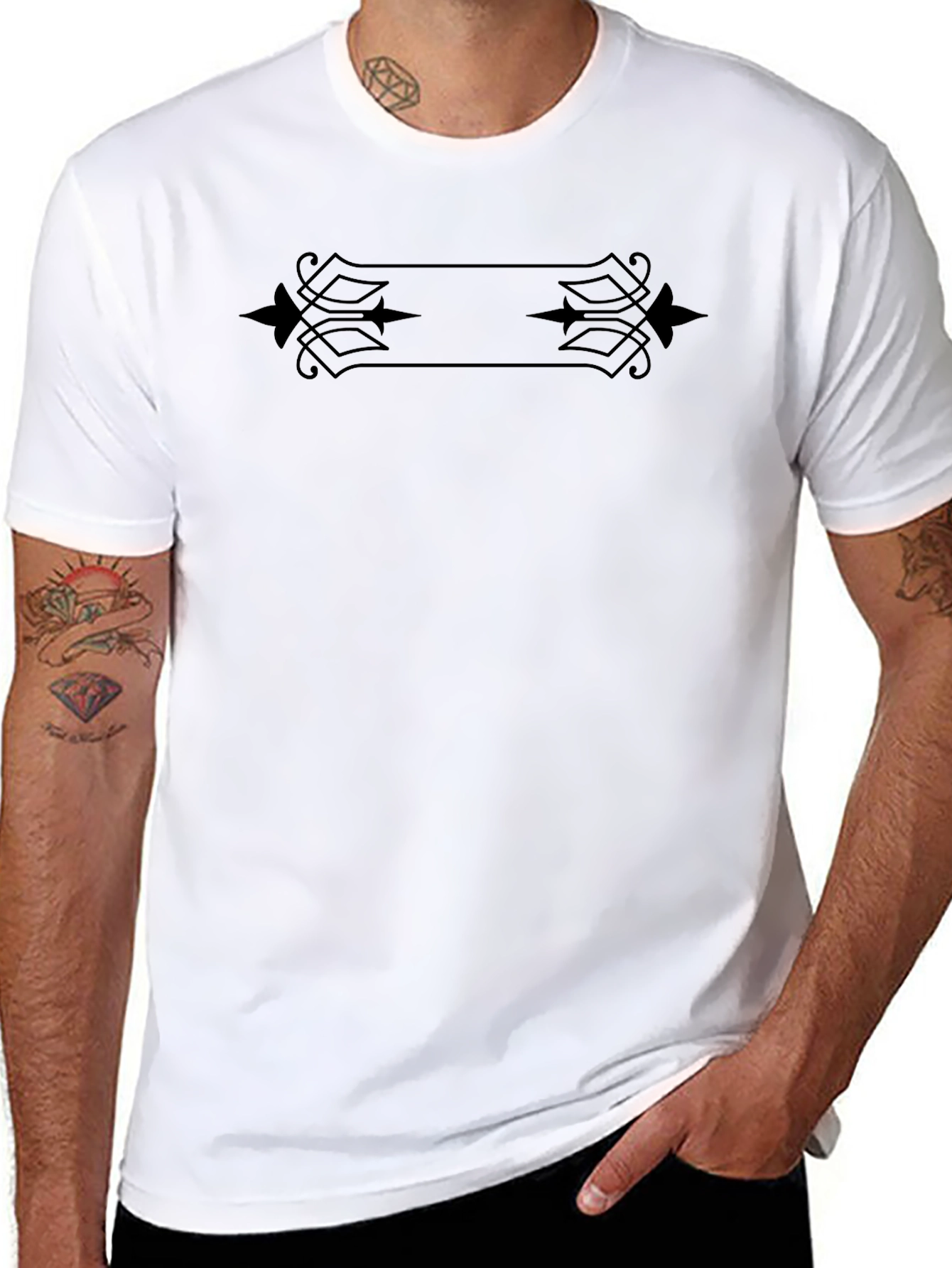 Mens Black Graphic Tee - Ornamental Accent