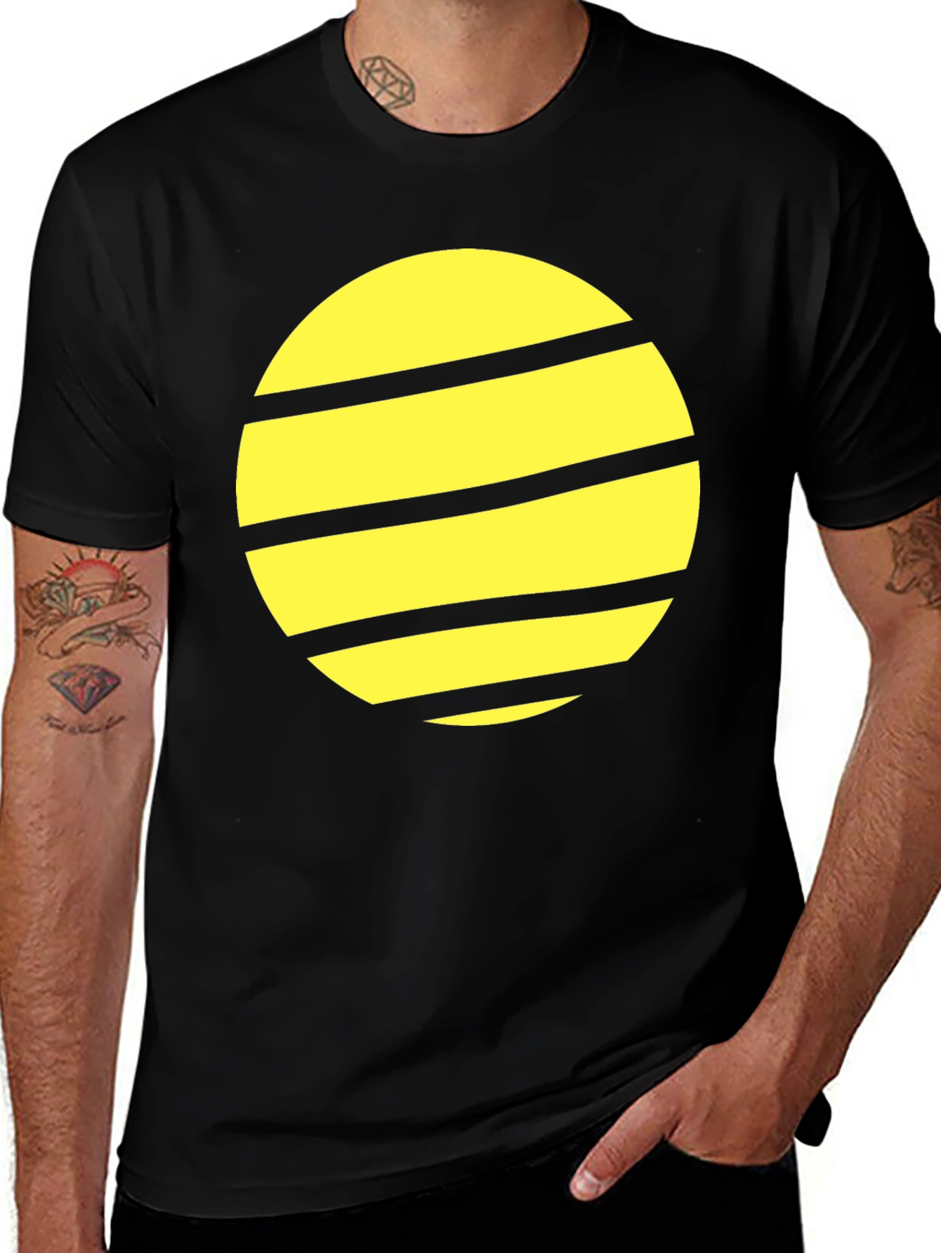 Striped Planet Graphic Tee - Black