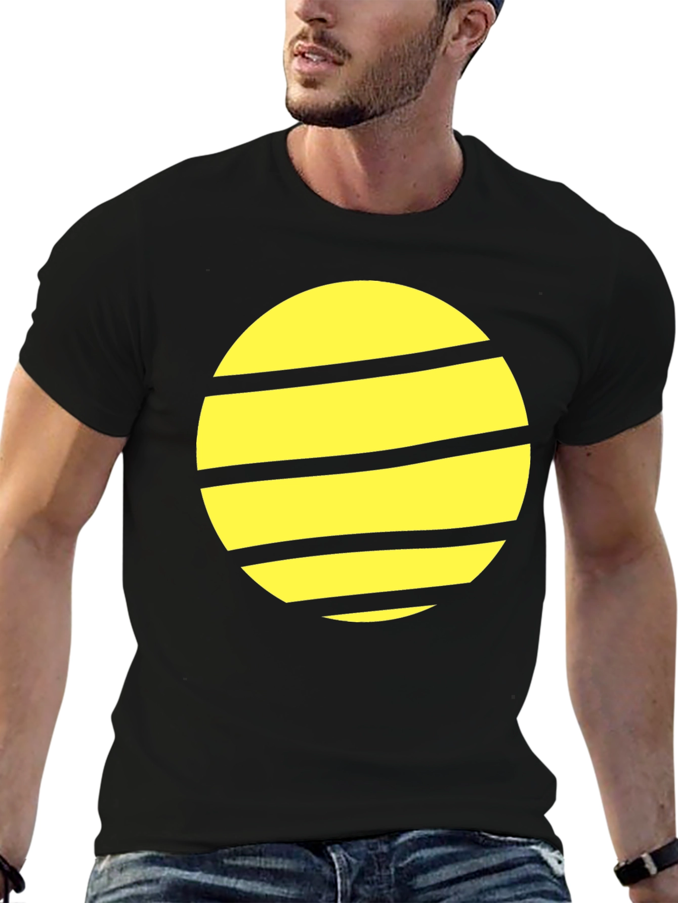 Striped Planet Graphic Tee - Black