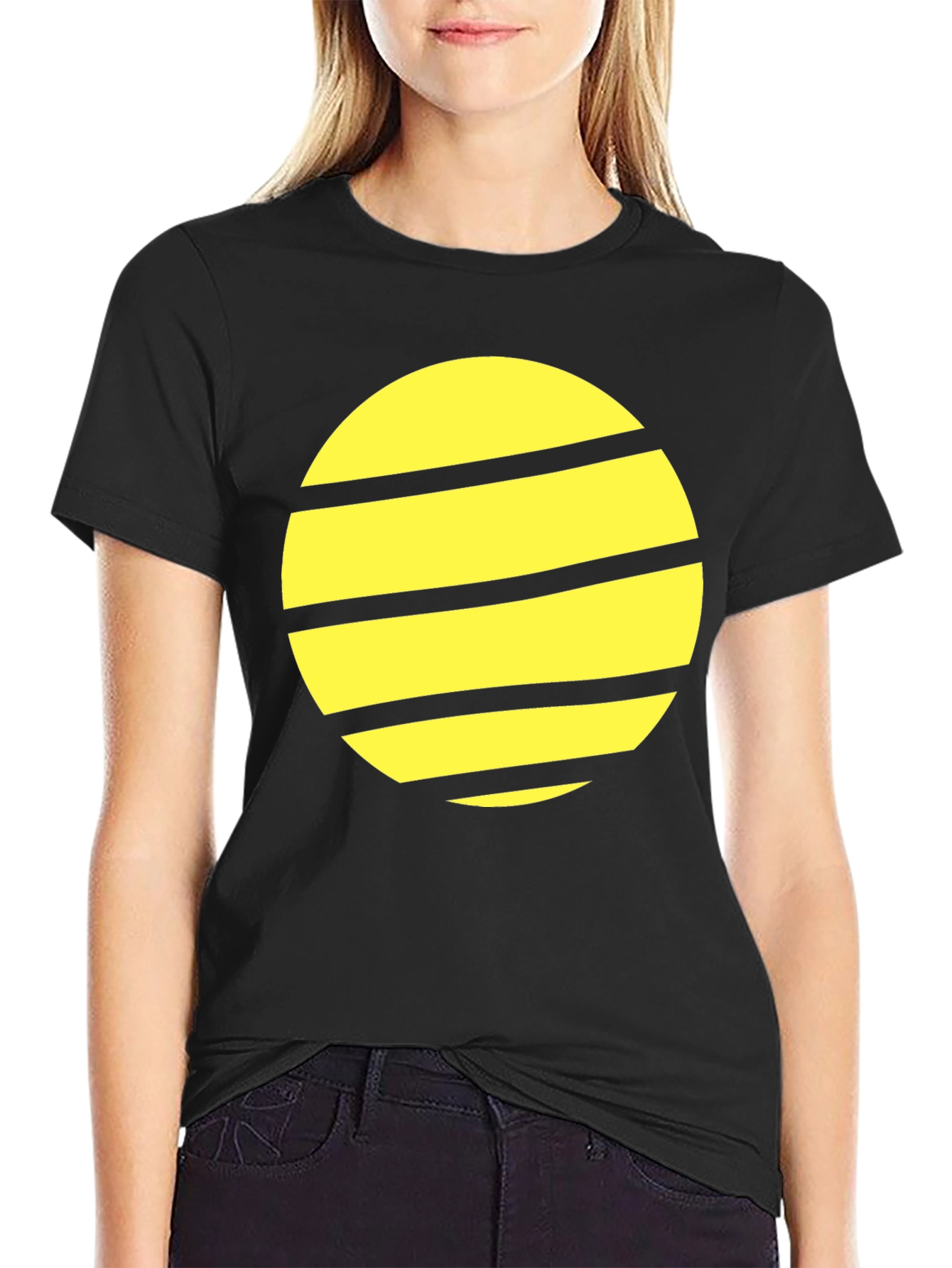 Striped Planet Graphic Tee - Black