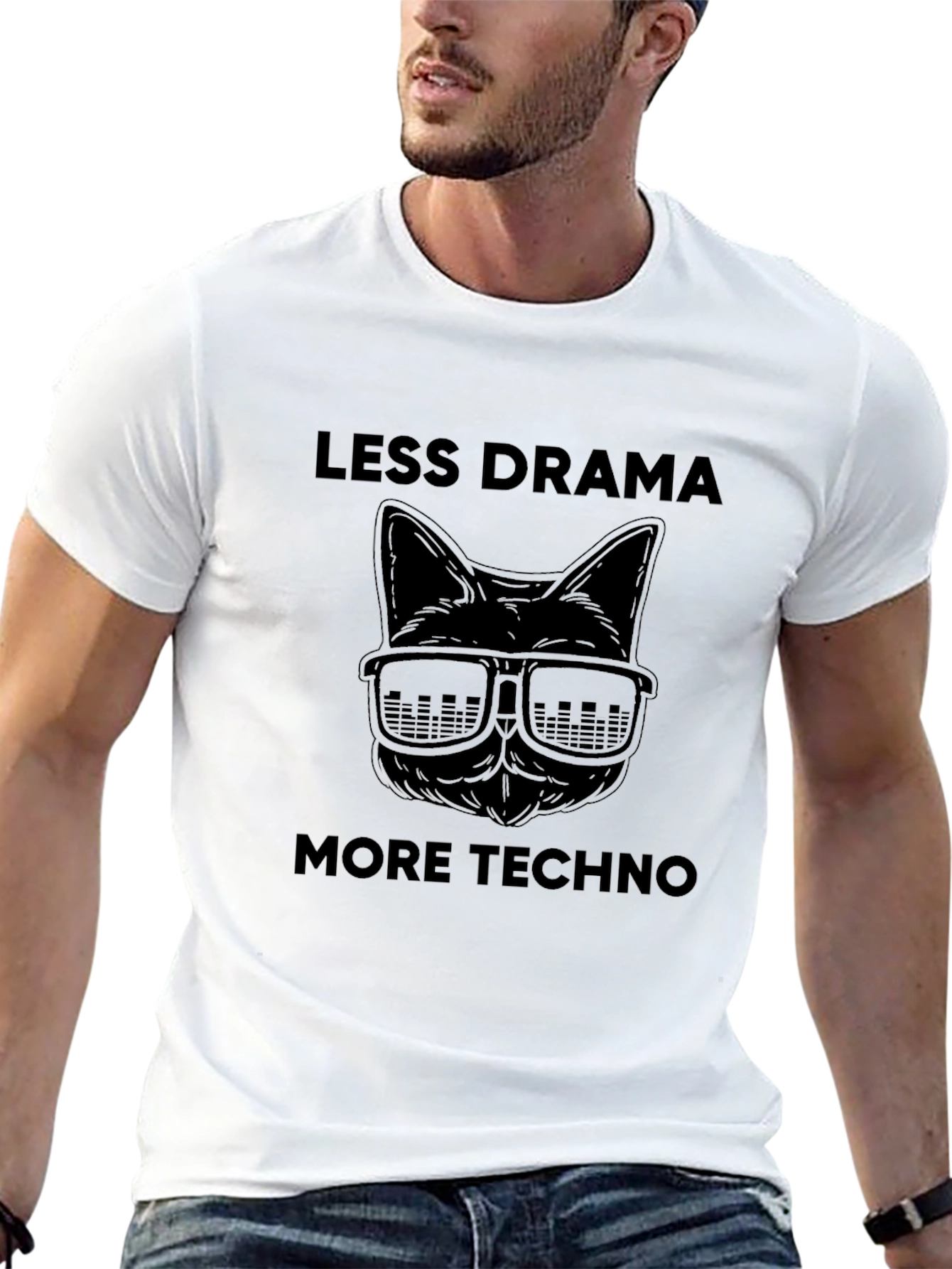 Less Drama More Techno Cat Graphic Tee
