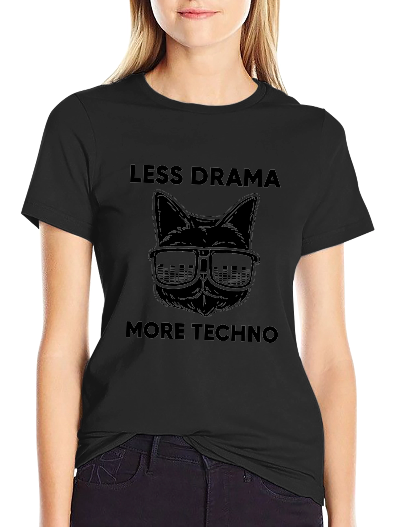 Less Drama More Techno Cat Graphic Tee
