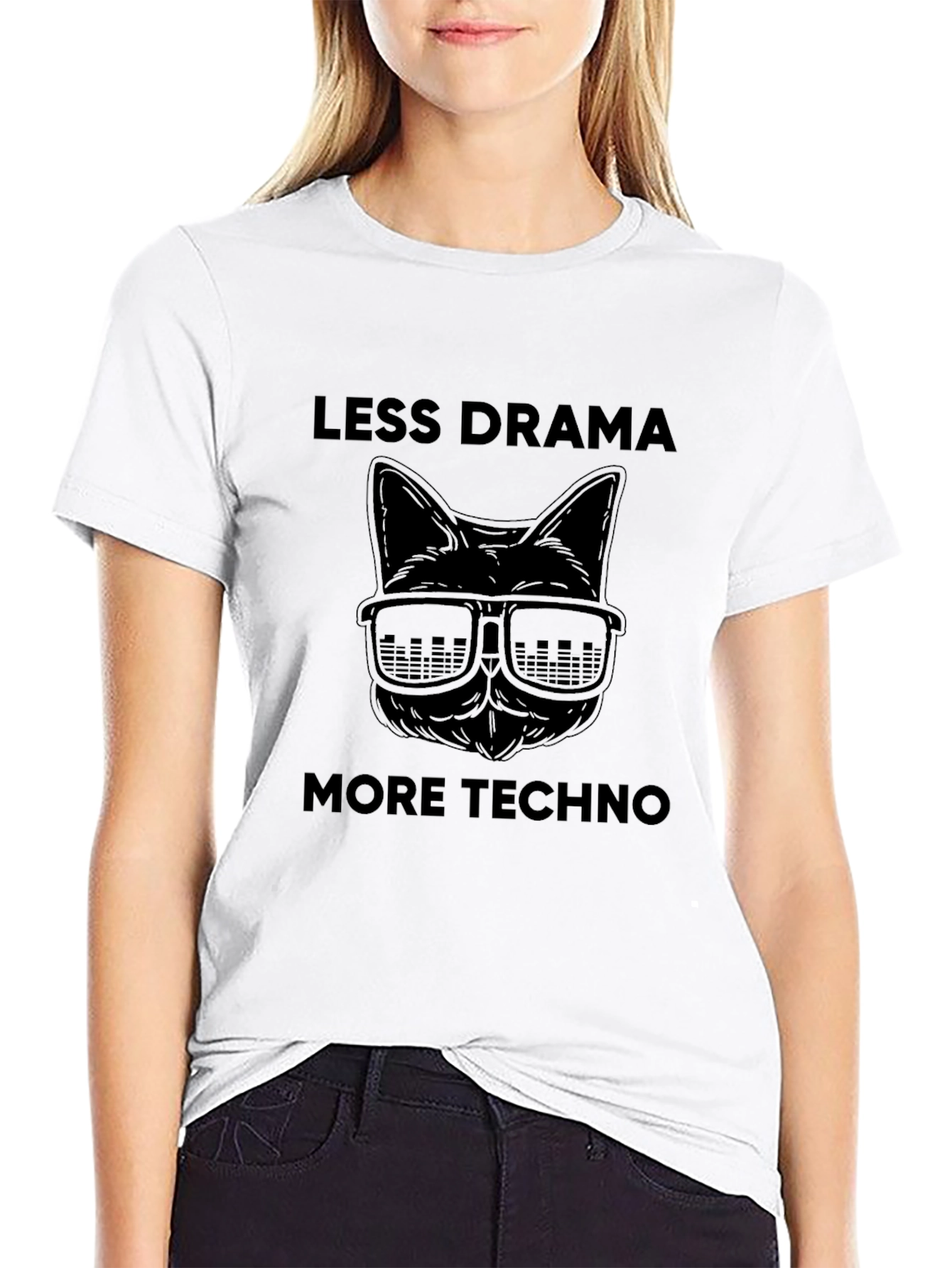 Less Drama More Techno Cat Graphic Tee
