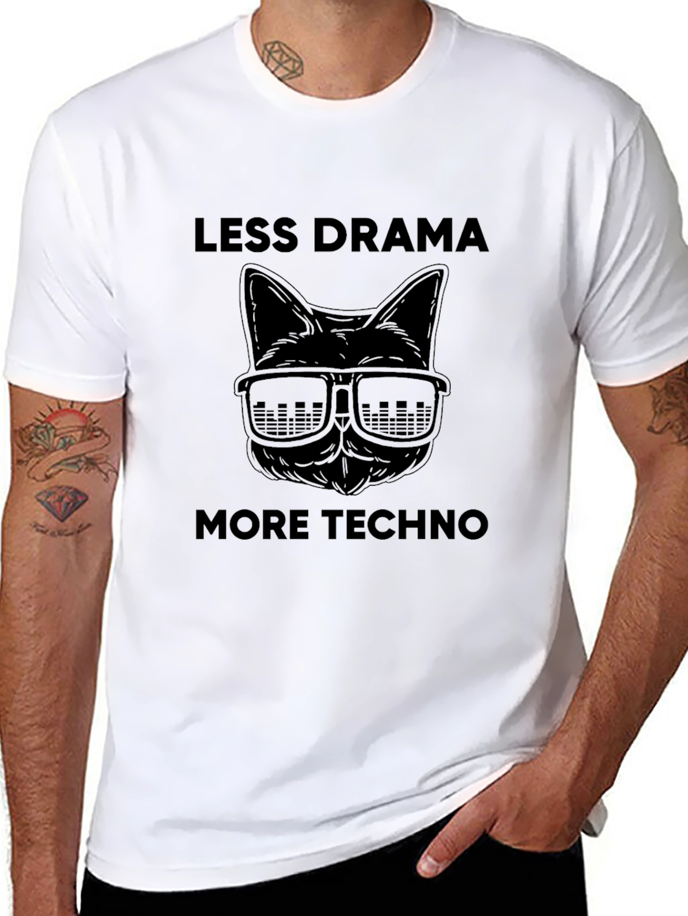 Less Drama More Techno Cat Graphic Tee