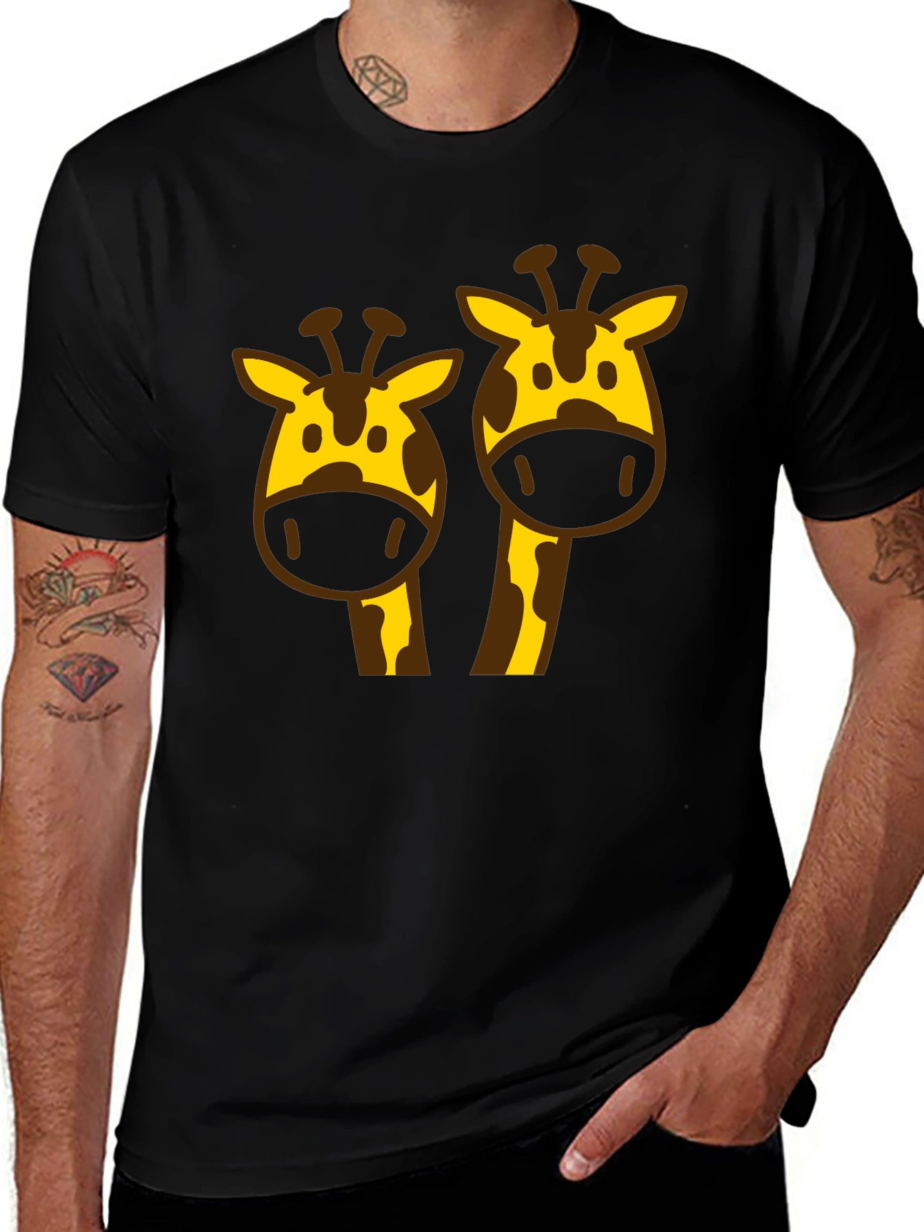Giraffe Graphic Tee - Black Cotton Blend