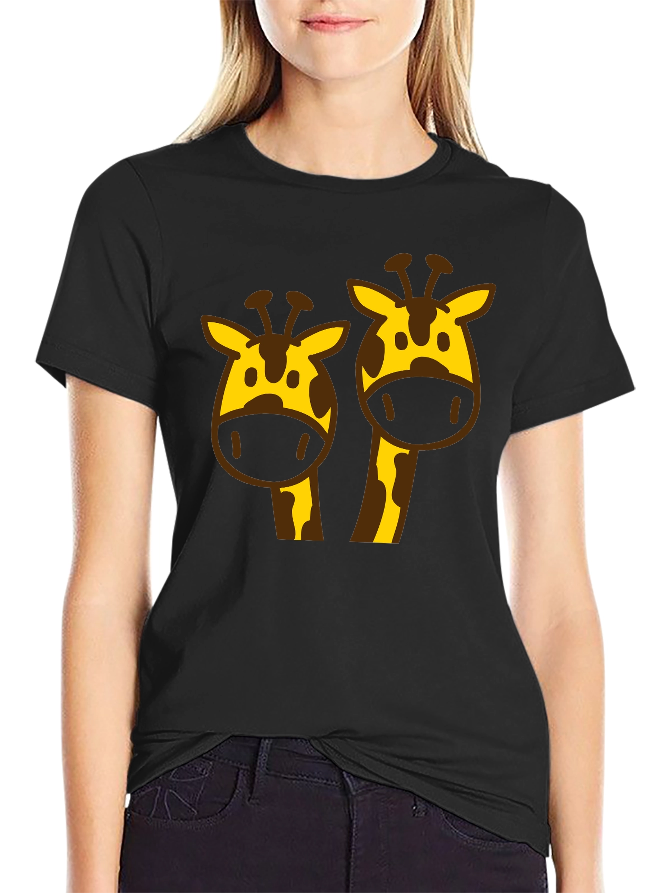 Giraffe Graphic Tee - Black Cotton Blend