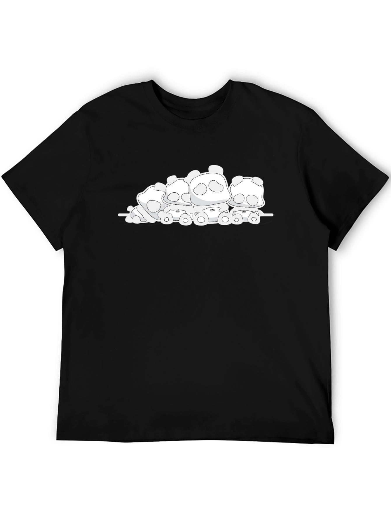 Cute Panda Bear Pile Black T-Shirt