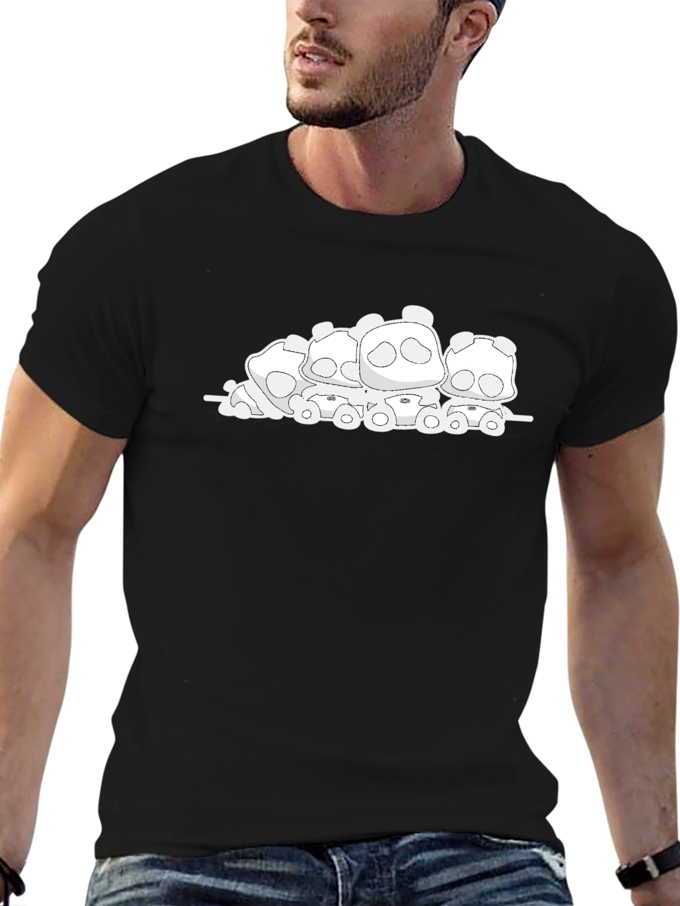 Cute Panda Bear Pile Black T-Shirt