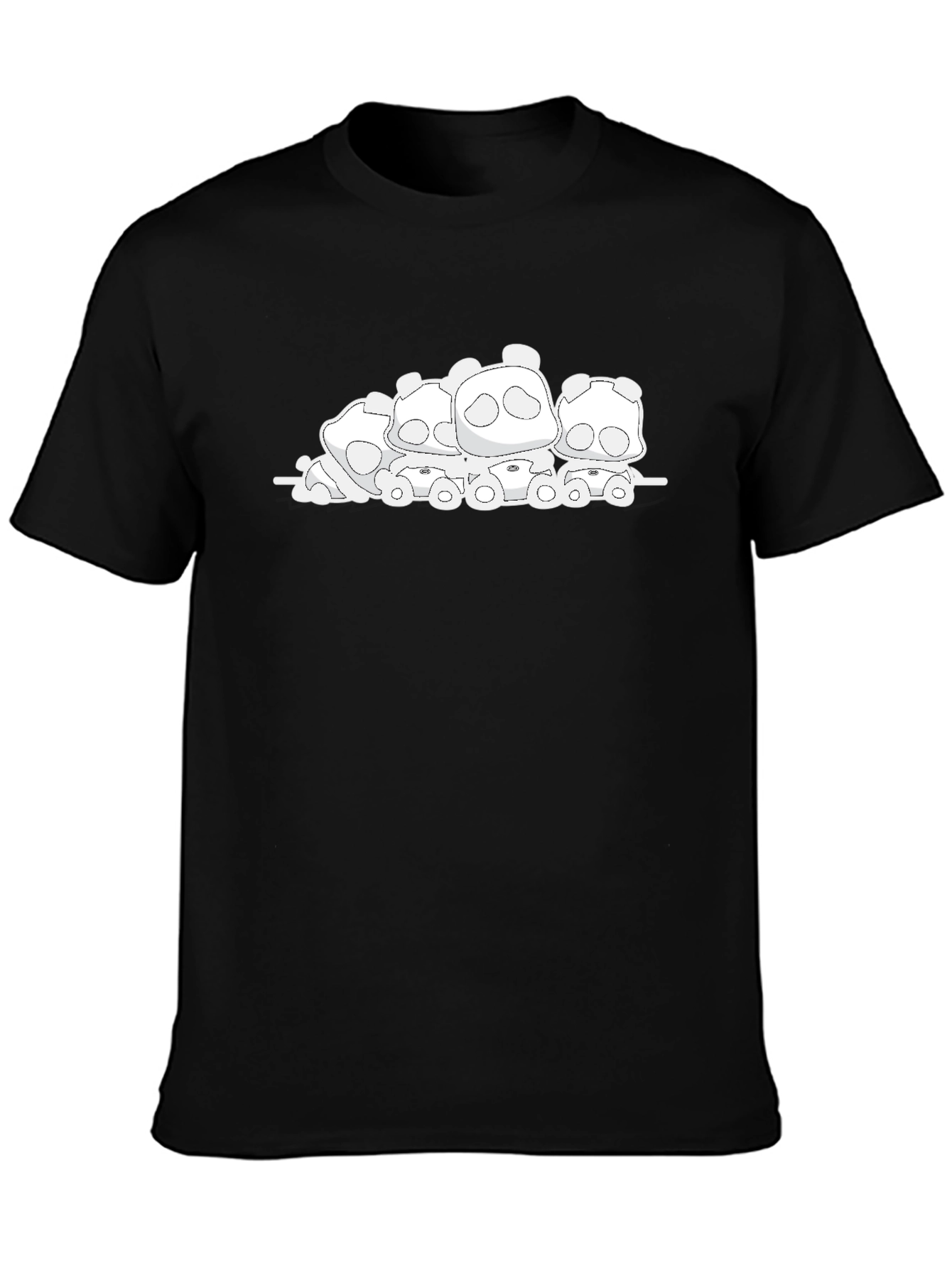 Cute Panda Bear Pile Black T-Shirt