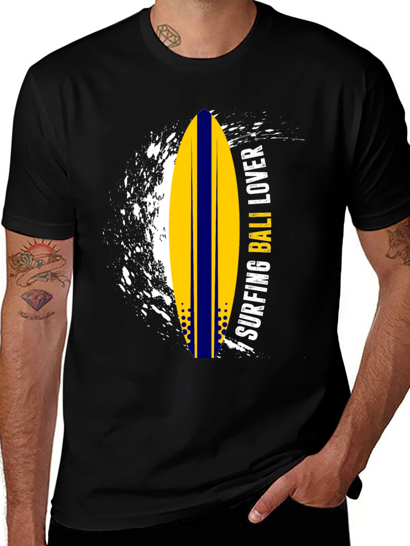 Surfing Bali Lover Black Graphic Tee
