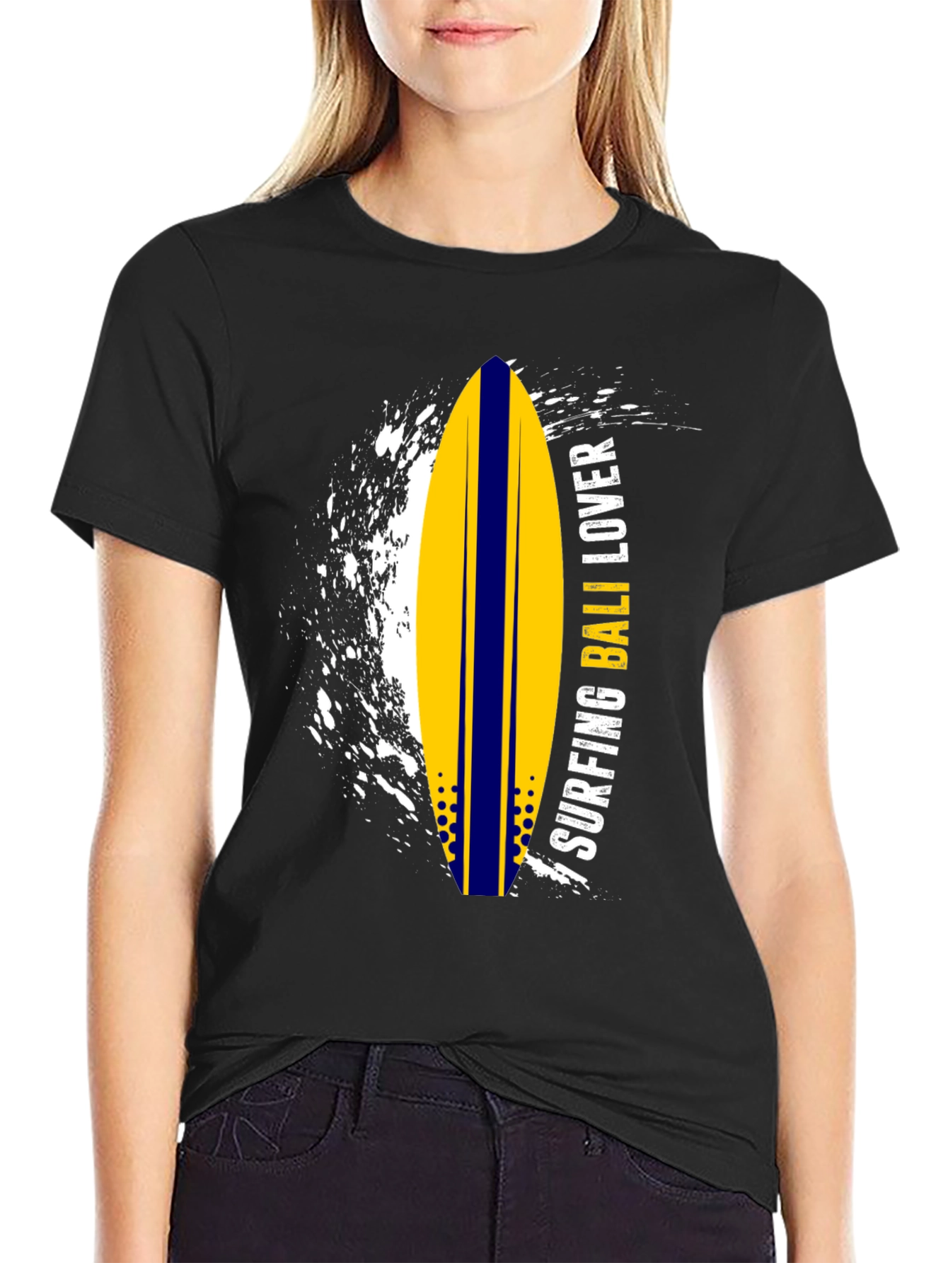 Surfing Bali Lover Black Graphic Tee