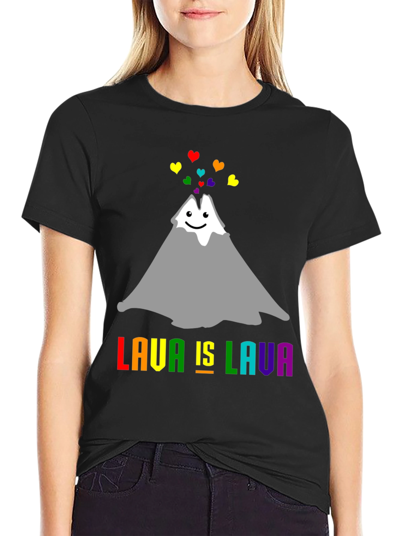 Lava Is Lava Volcano Rainbow Heart Pride T-Shirt