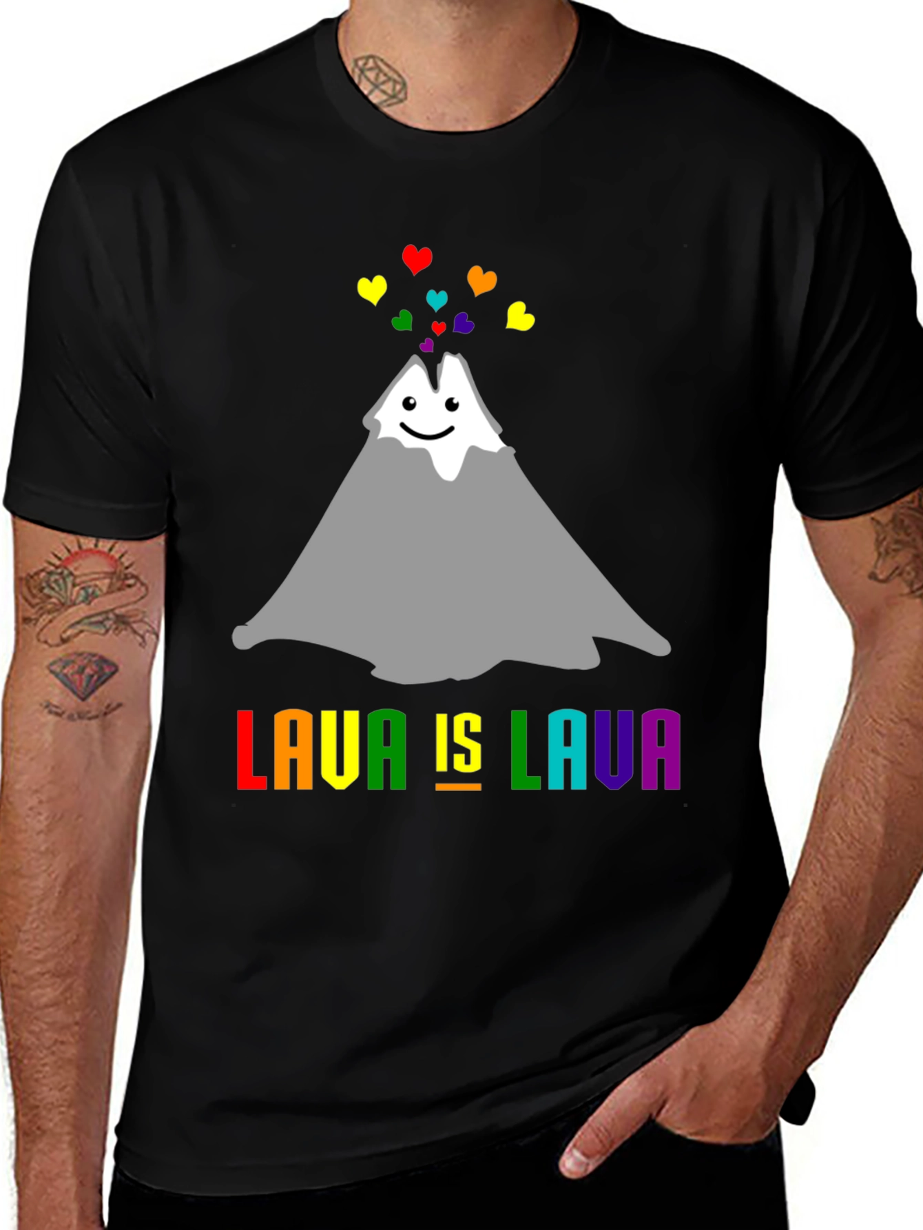 Lava Is Lava Volcano Rainbow Heart Pride T-Shirt