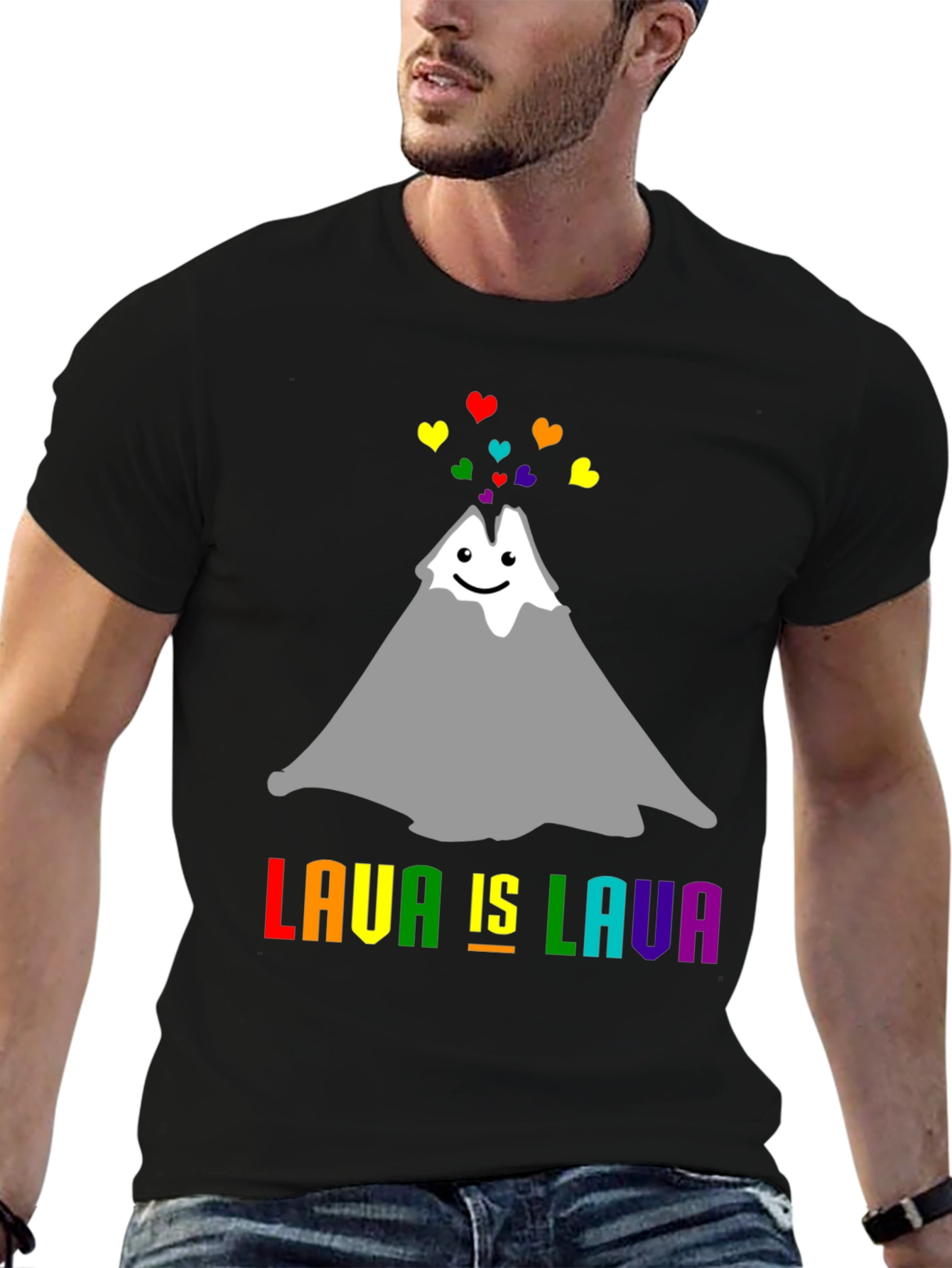 Lava Is Lava Volcano Rainbow Heart Pride T-Shirt