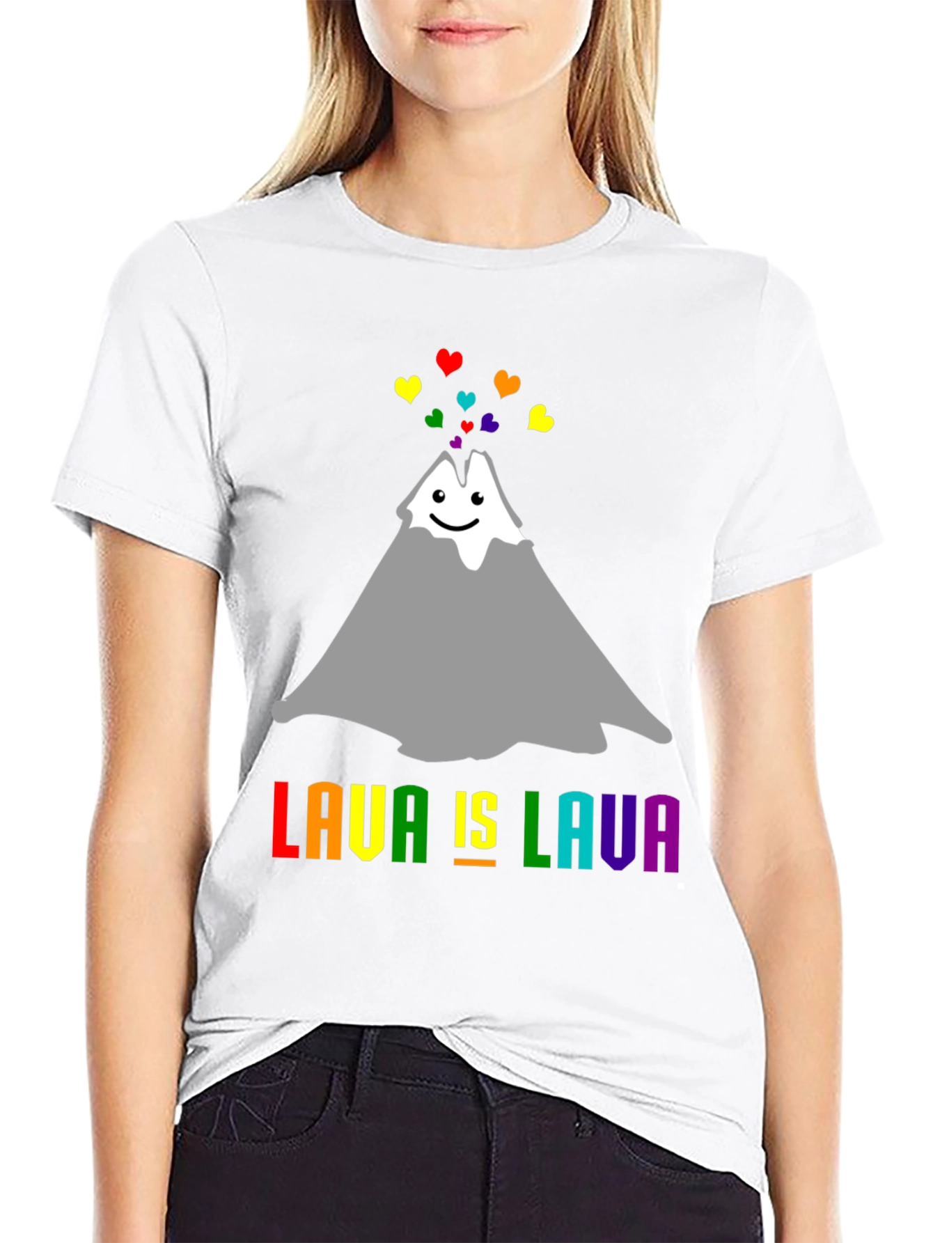 Lava Is Lava Volcano Rainbow Heart Pride T-Shirt