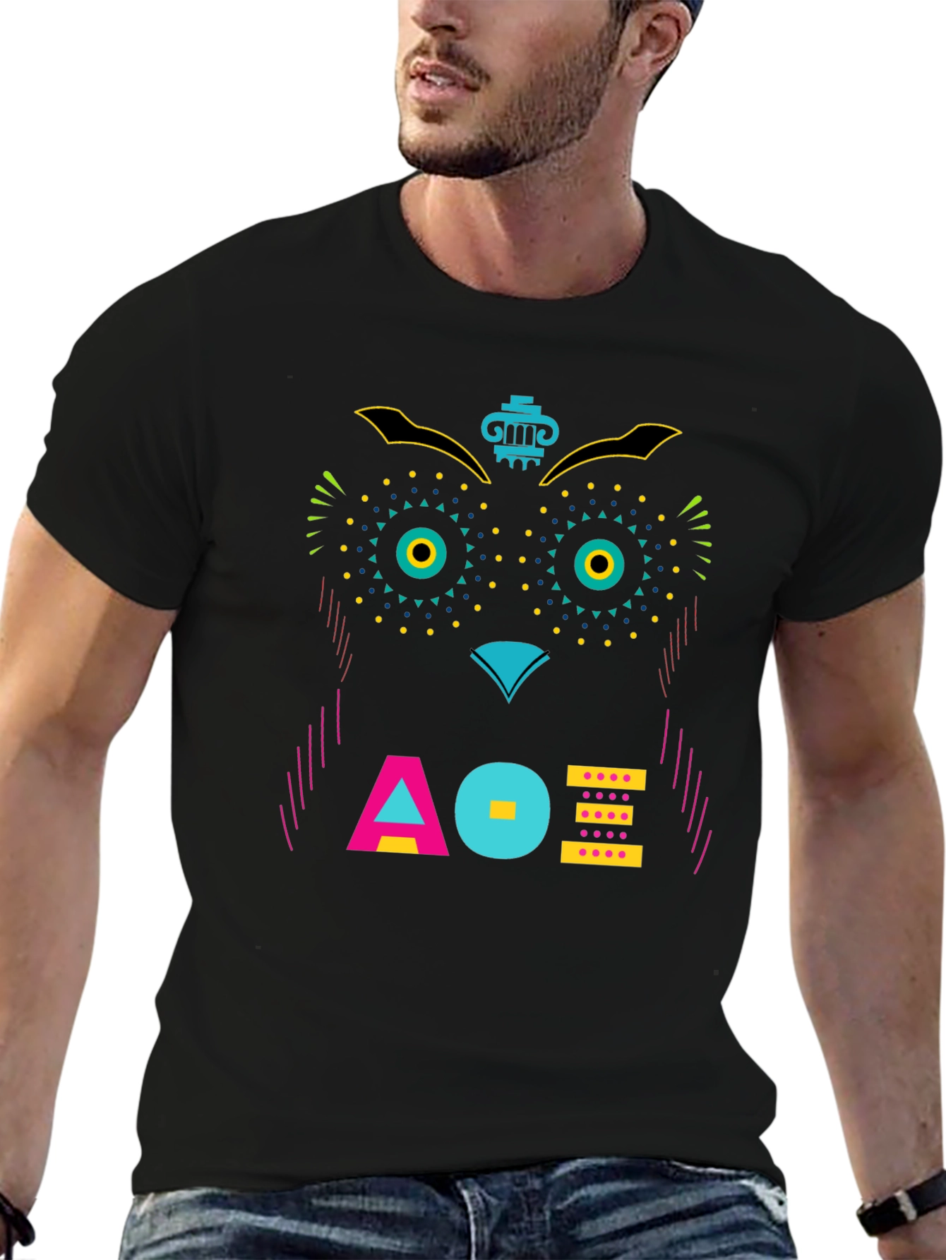 Geometric Owl Graphic Tee - Unique Modern Design