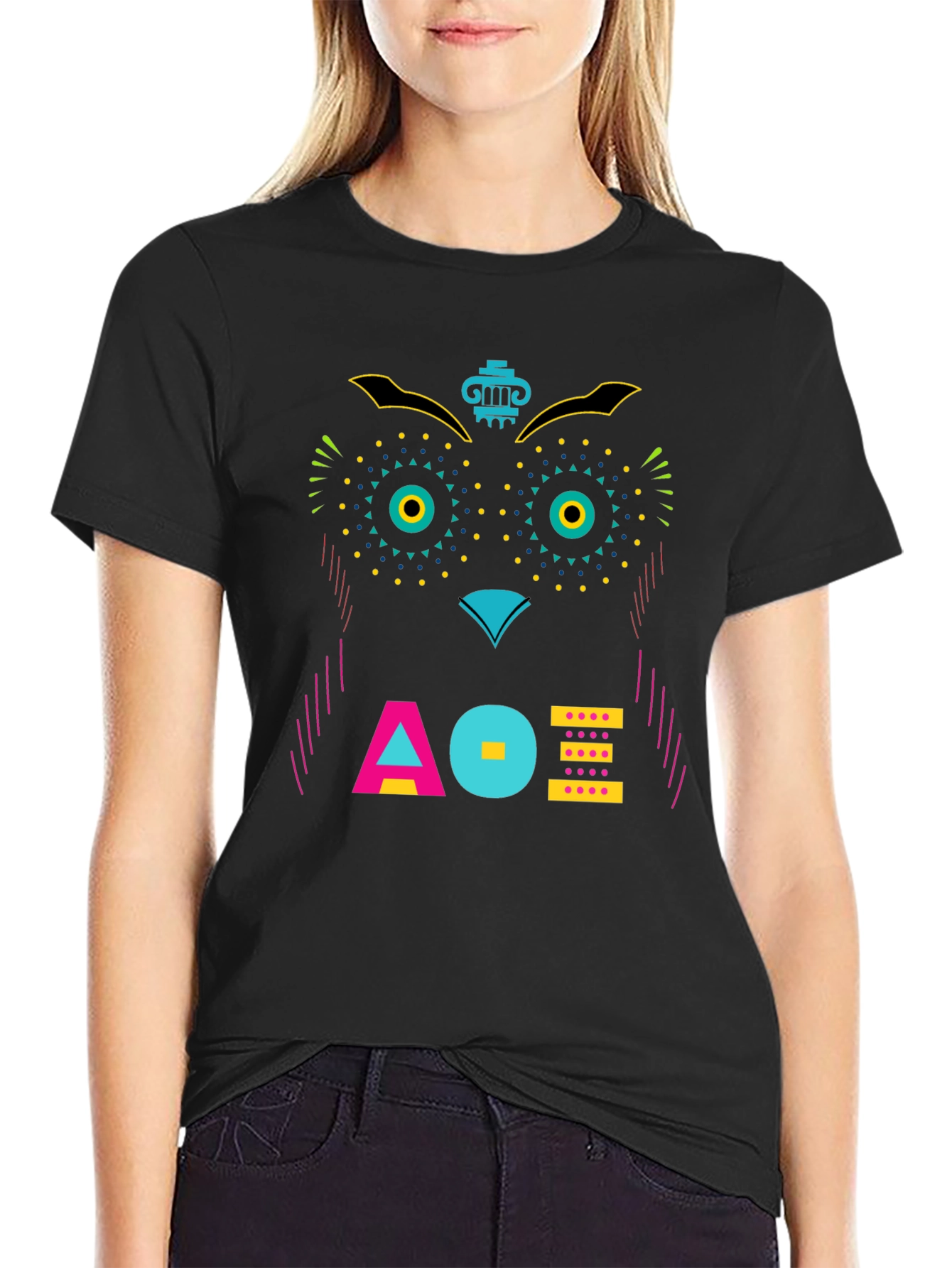 Geometric Owl Graphic Tee - Unique Modern Design
