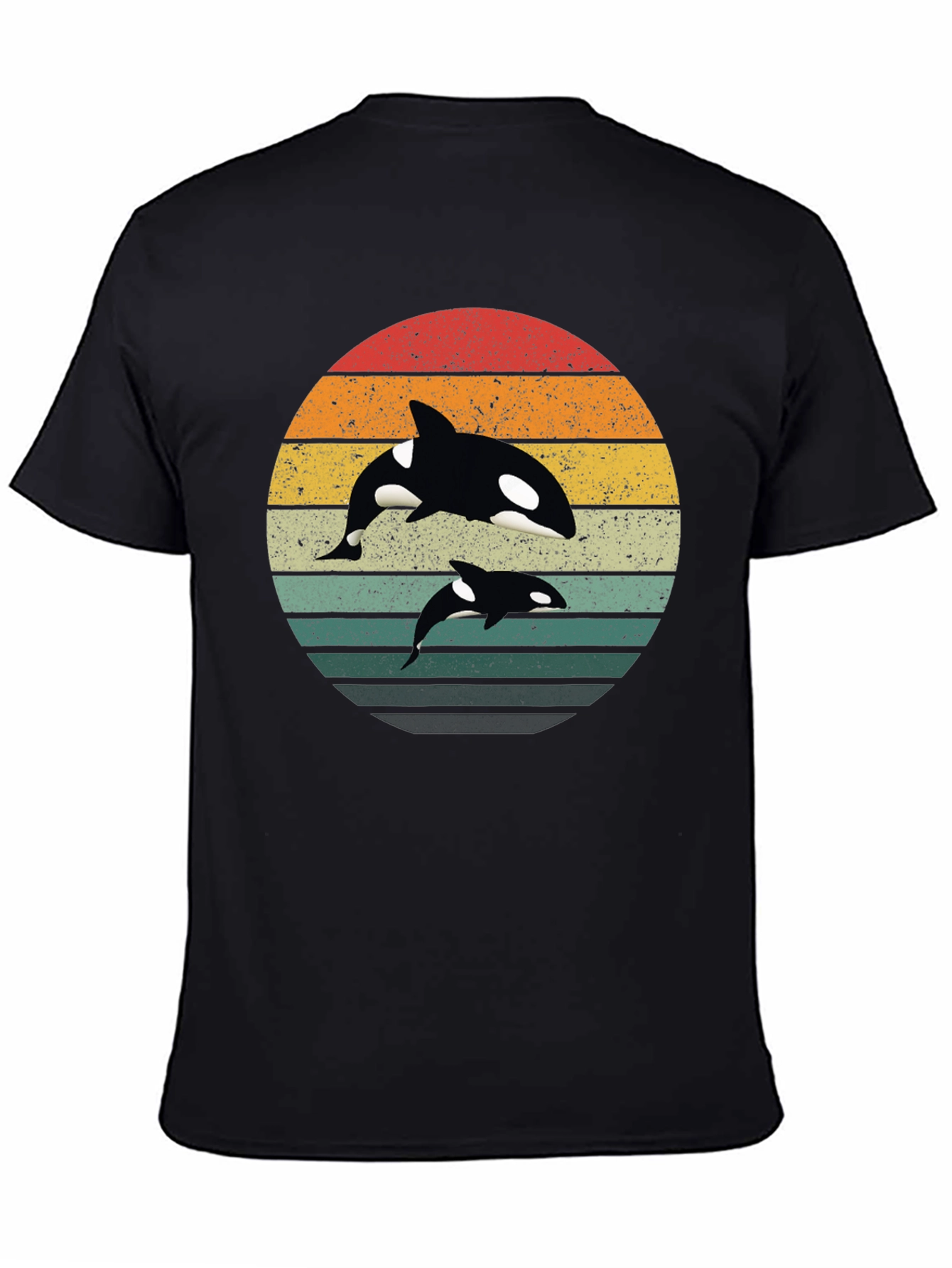 Orca Sunset T-Shirt - Black Retro Style