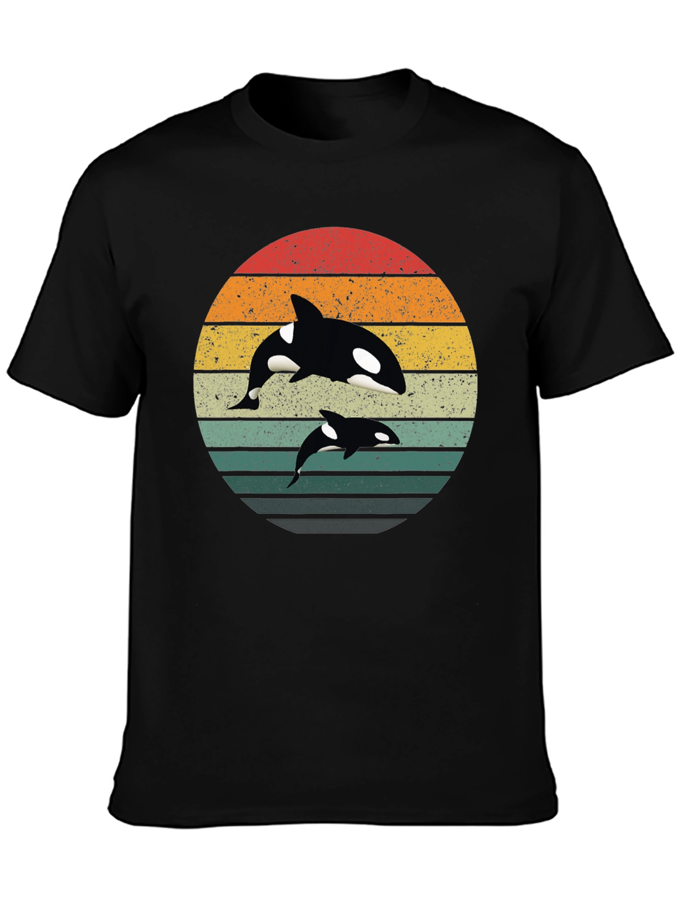 Orca Sunset T-Shirt - Black Retro Style