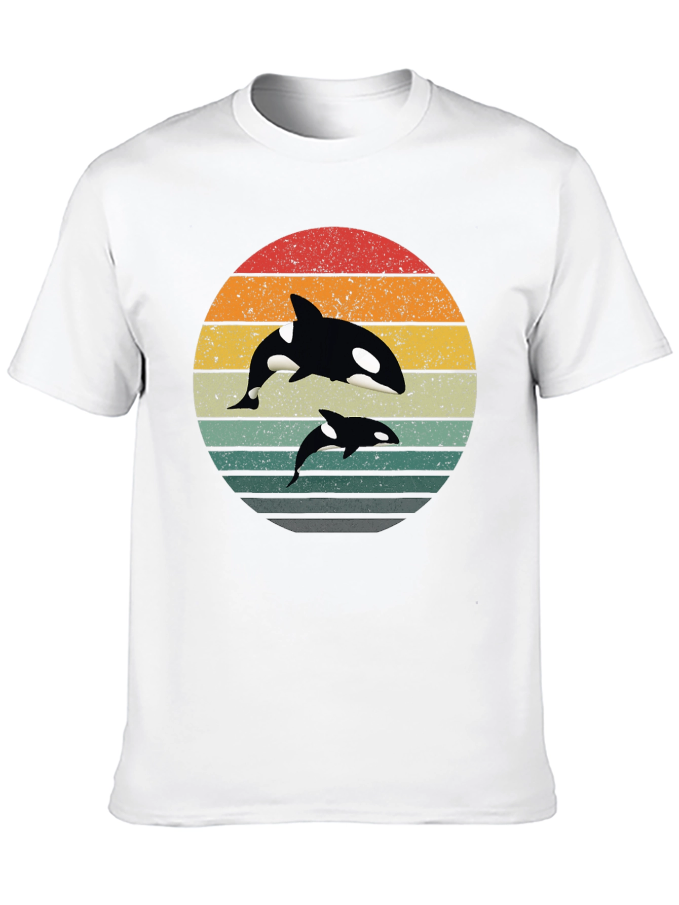 Orca Sunset T-Shirt - Black Retro Style