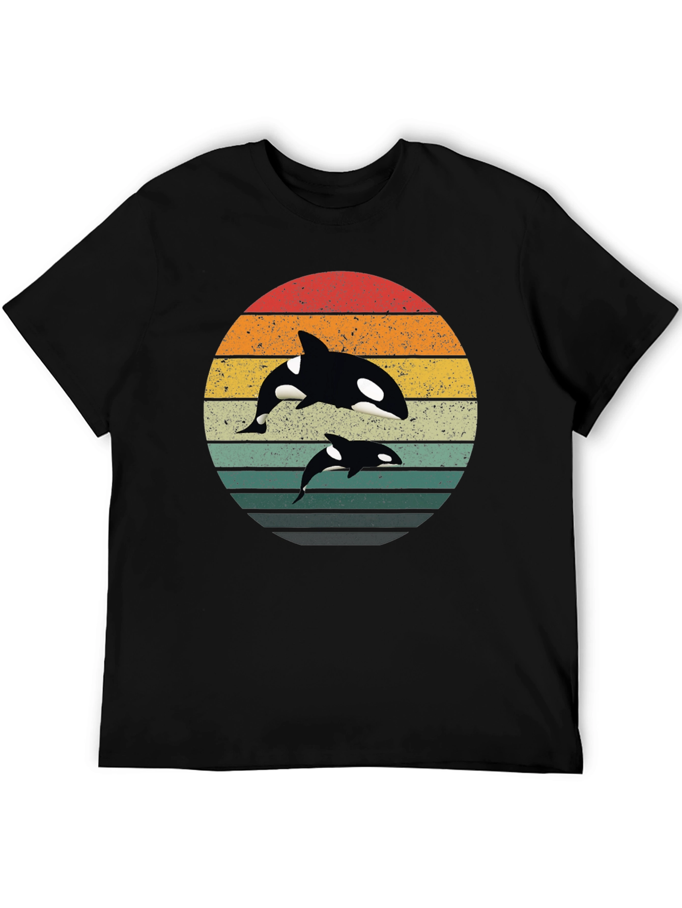 Orca Sunset T-Shirt - Black Retro Style