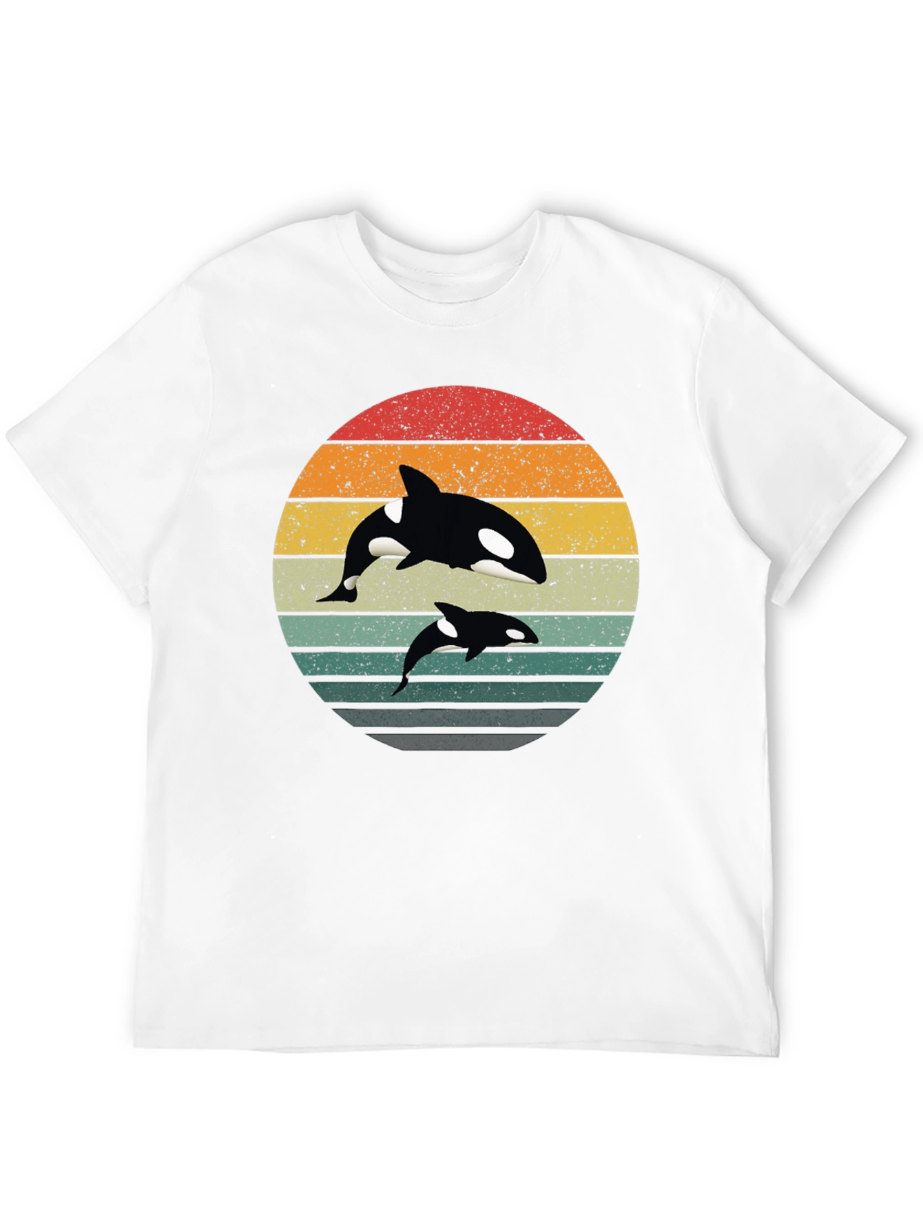 Orca Sunset T-Shirt - Black Retro Style