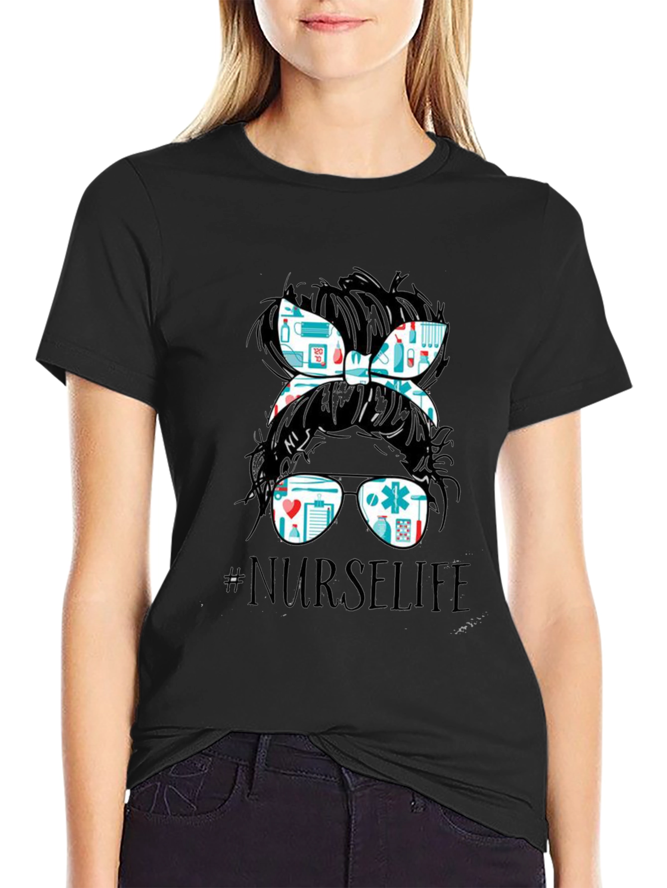 Nurse Life Messy Bun T-Shirt - Medical Design