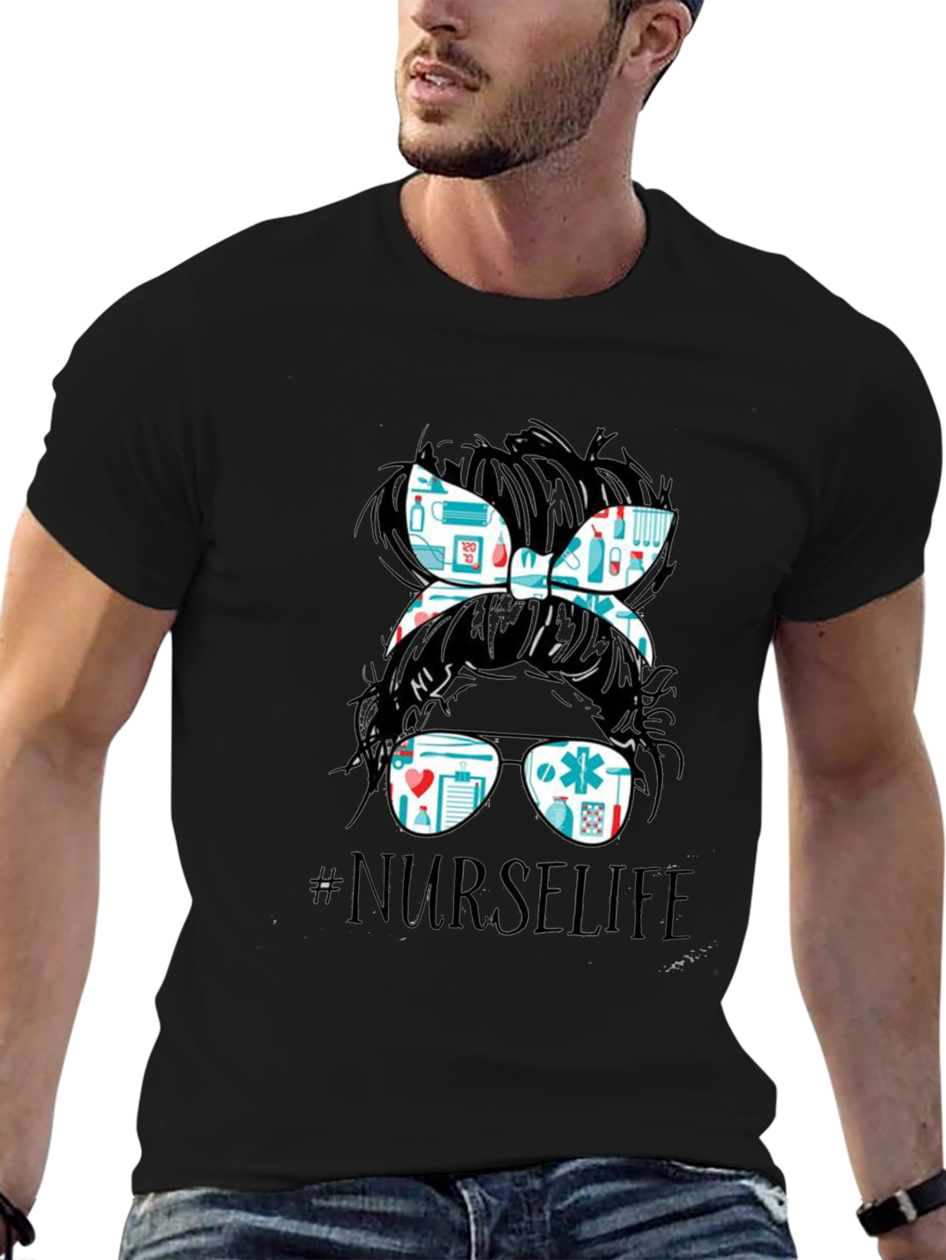 Nurse Life Messy Bun T-Shirt - Medical Design