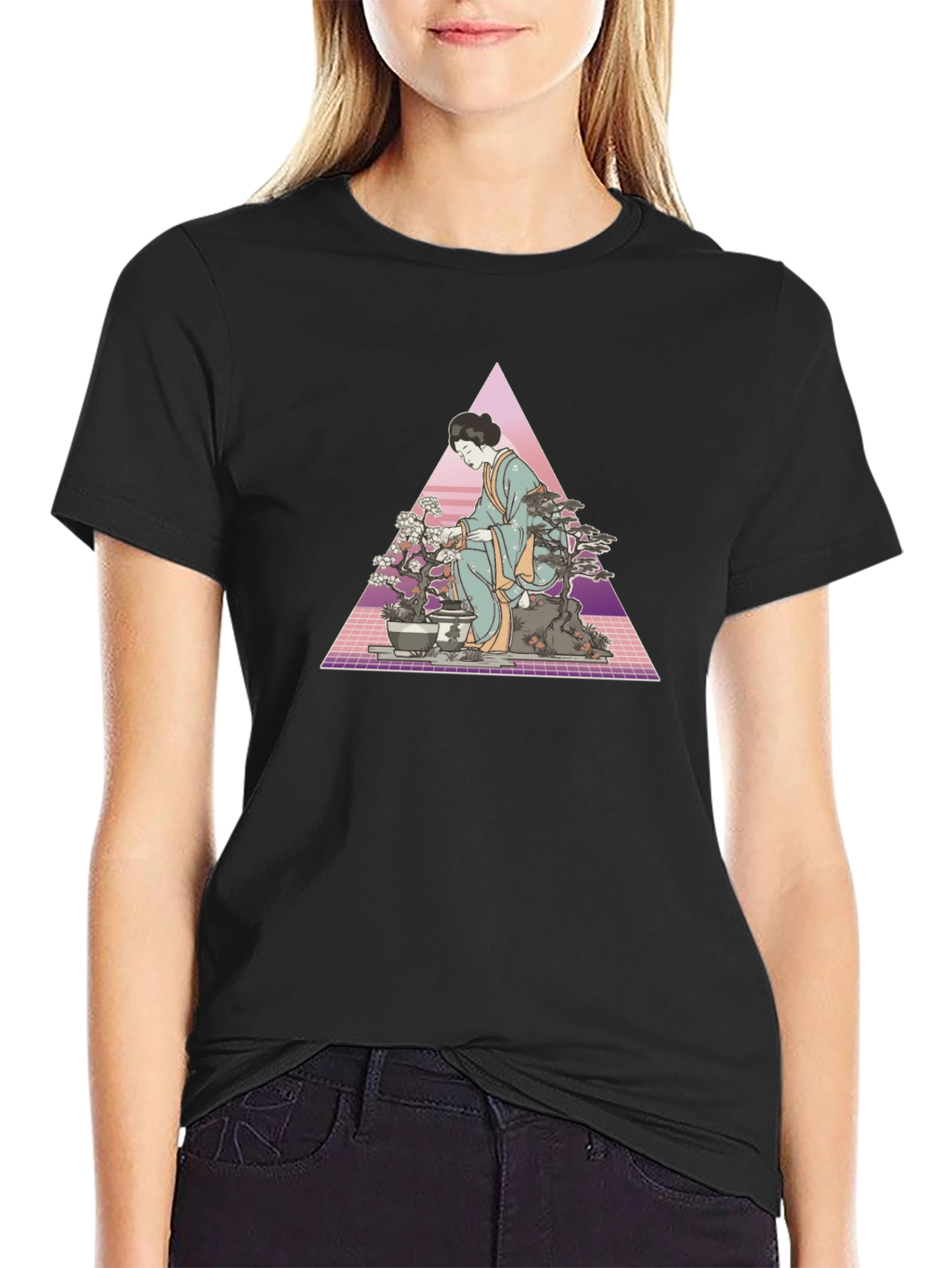 Geisha Bonsai Art Black T-Shirt