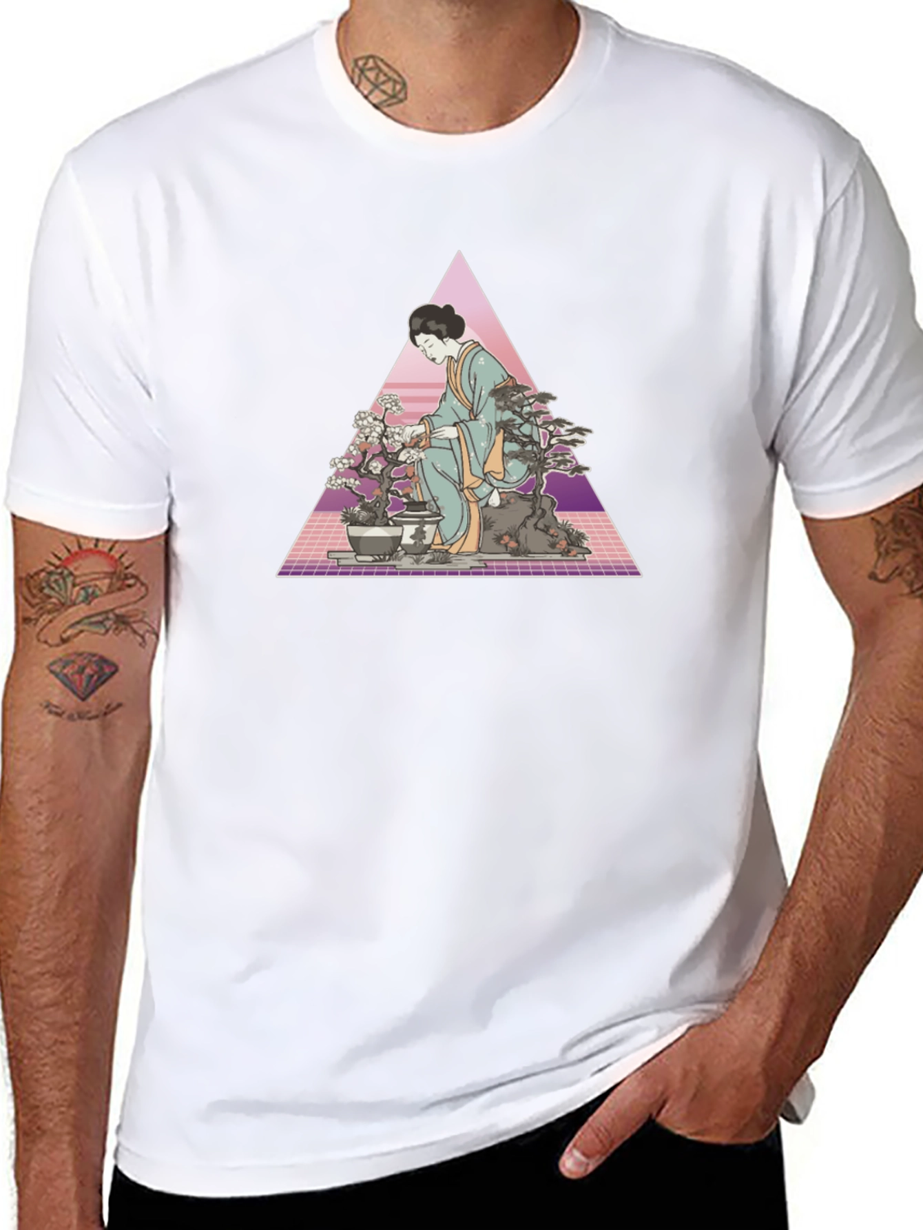 Geisha Bonsai Art Black T-Shirt