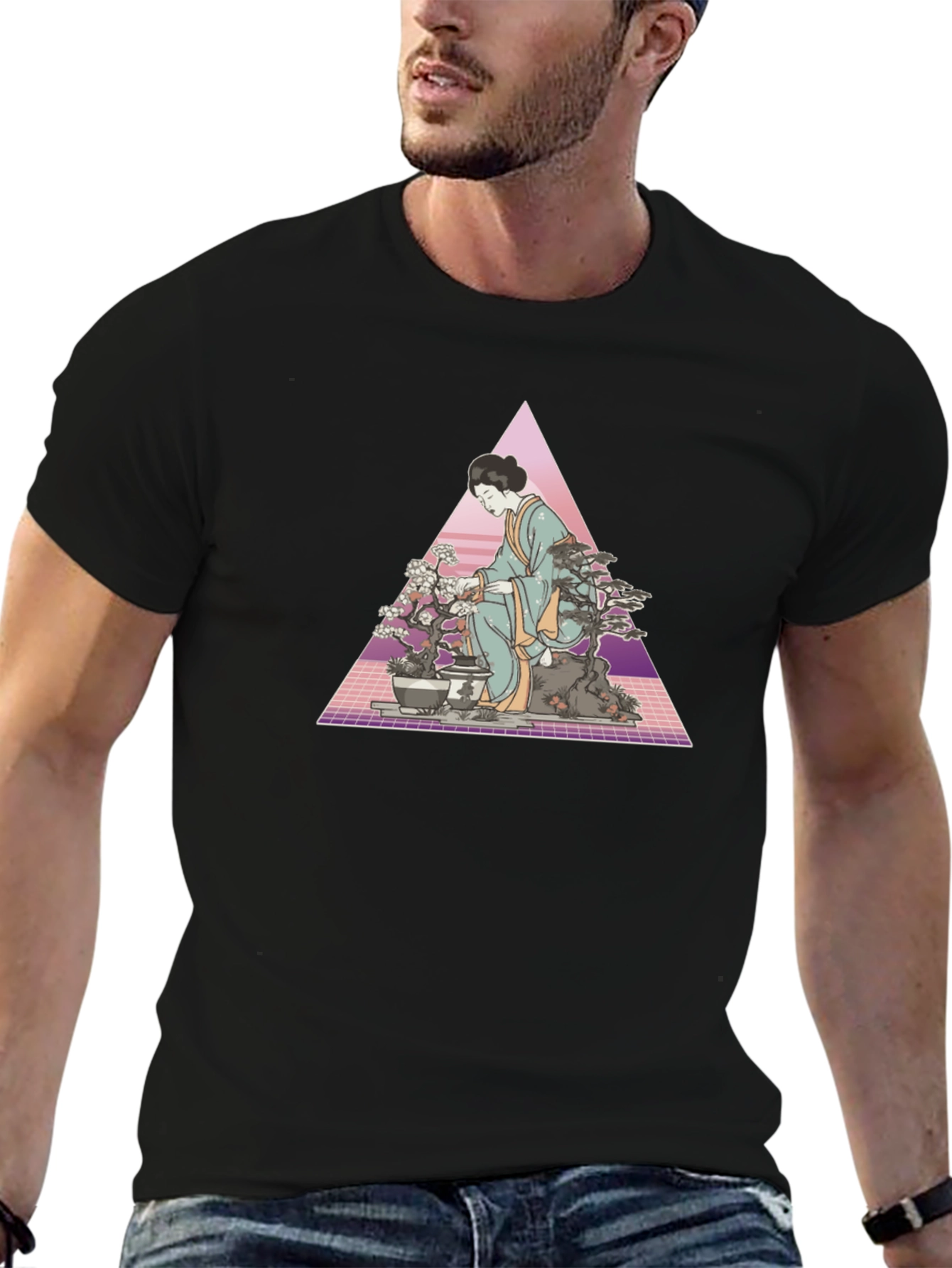 Geisha Bonsai Art Black T-Shirt