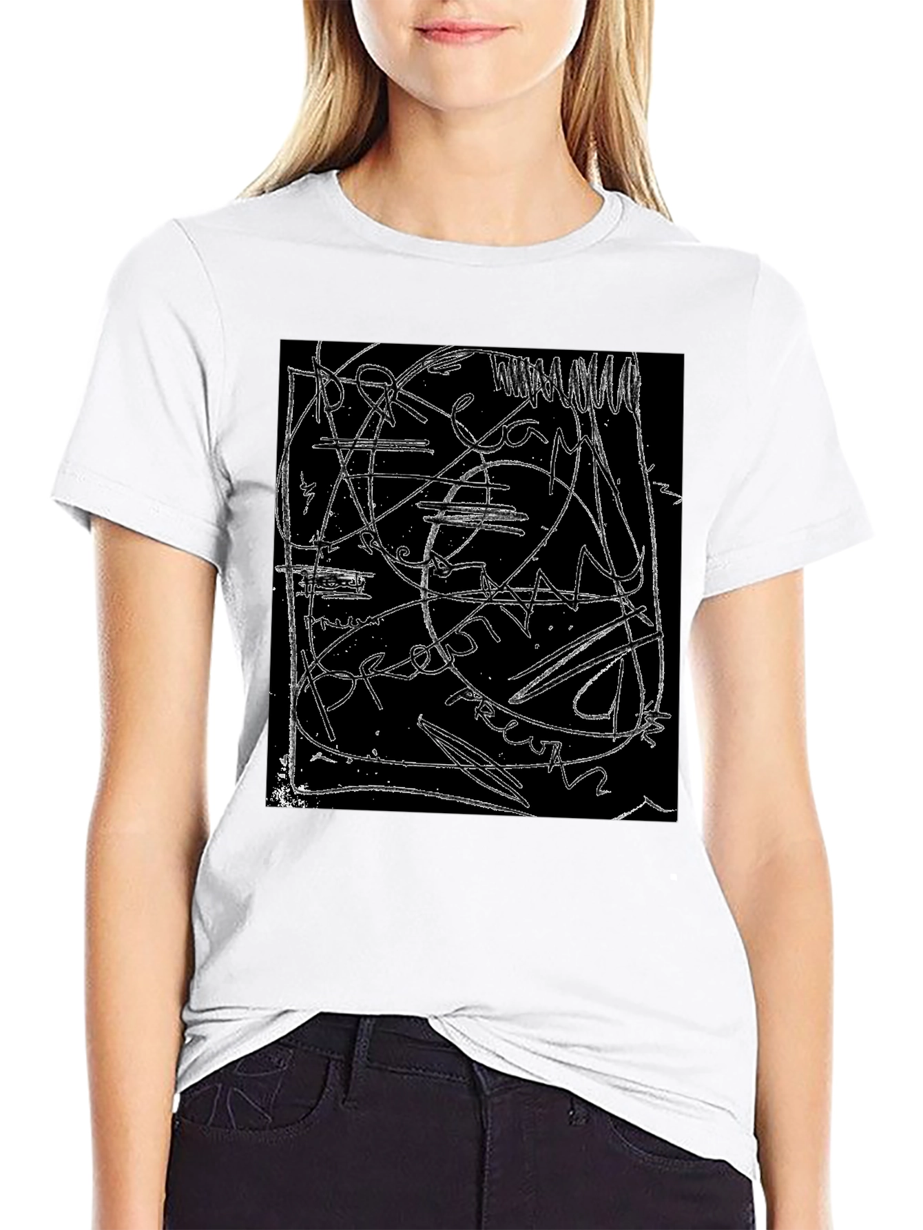 Abstract Line Art Graphic Black T-Shirt