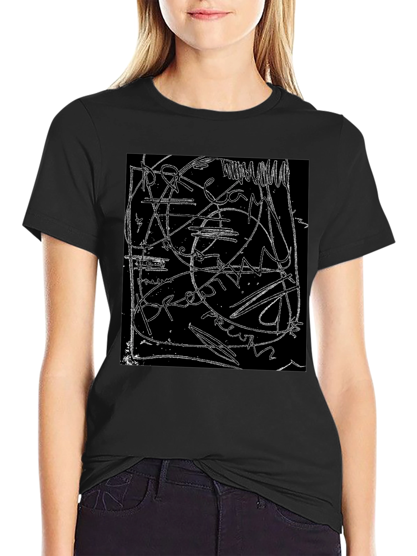 Abstract Line Art Graphic Black T-Shirt