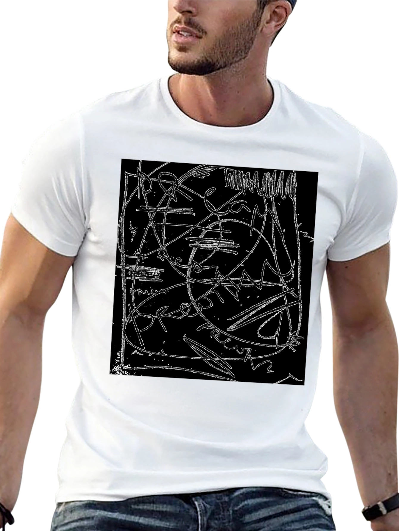 Abstract Line Art Graphic Black T-Shirt