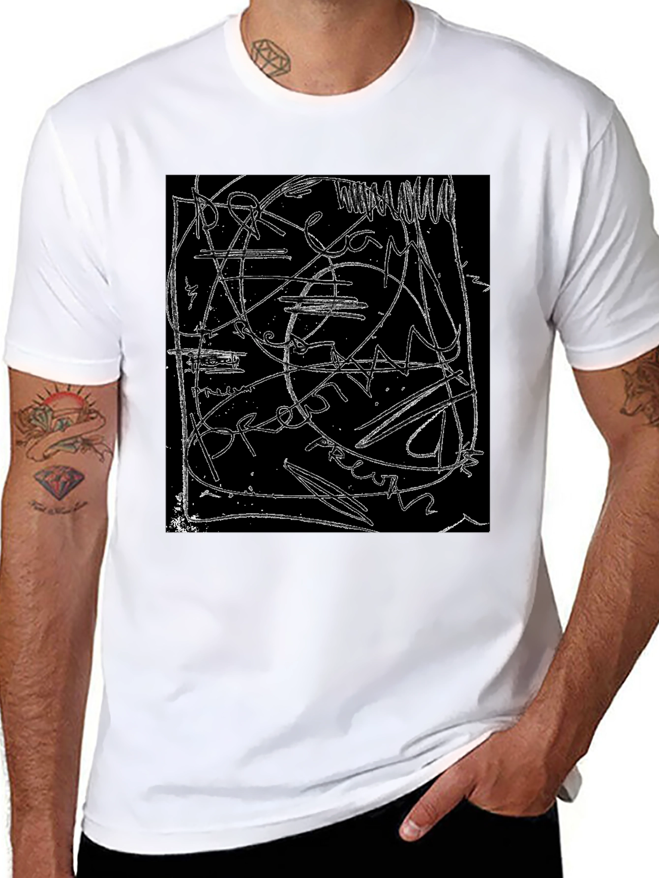 Abstract Line Art Graphic Black T-Shirt