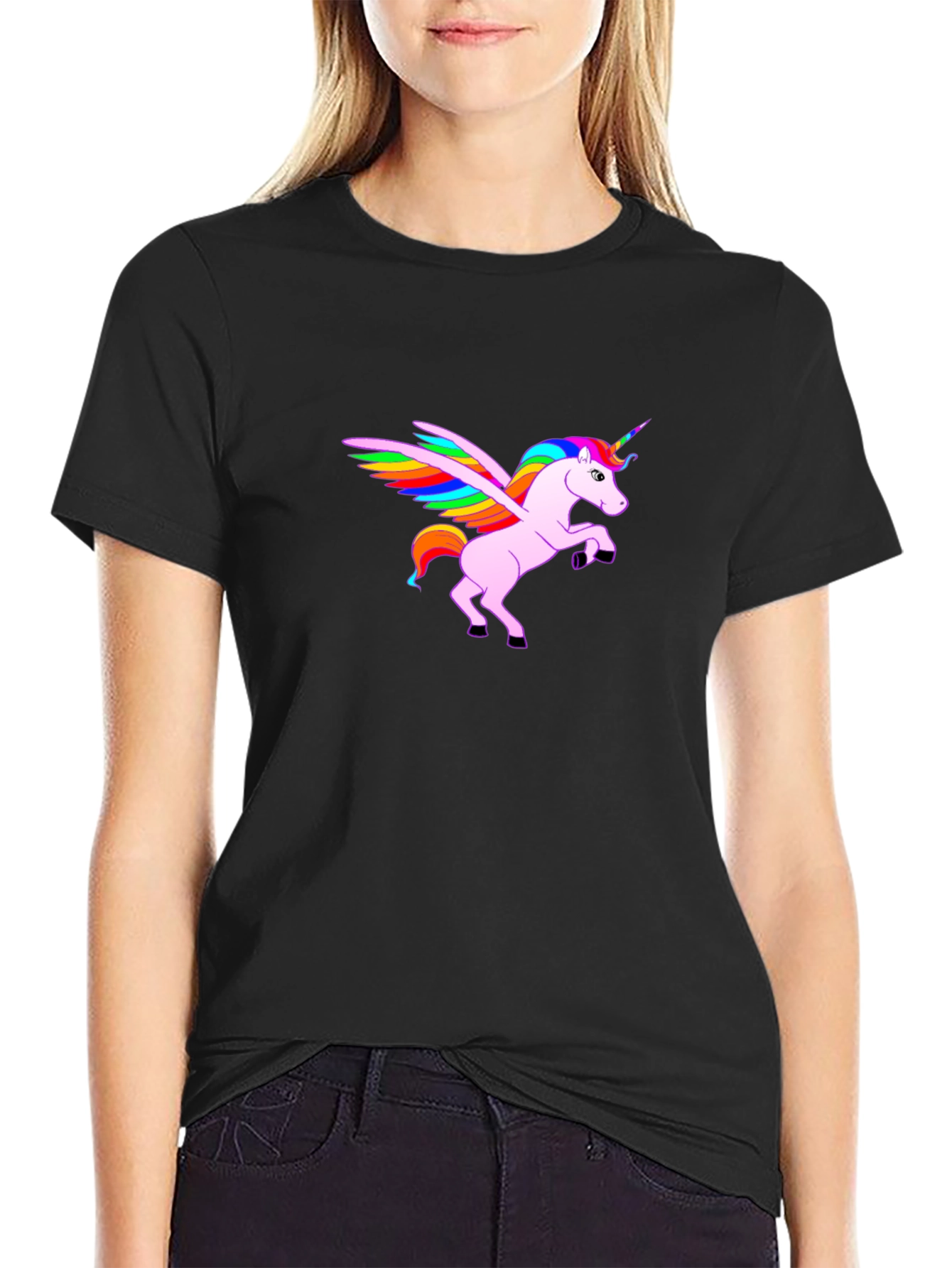 Rainbow Winged Unicorn Black T-Shirt