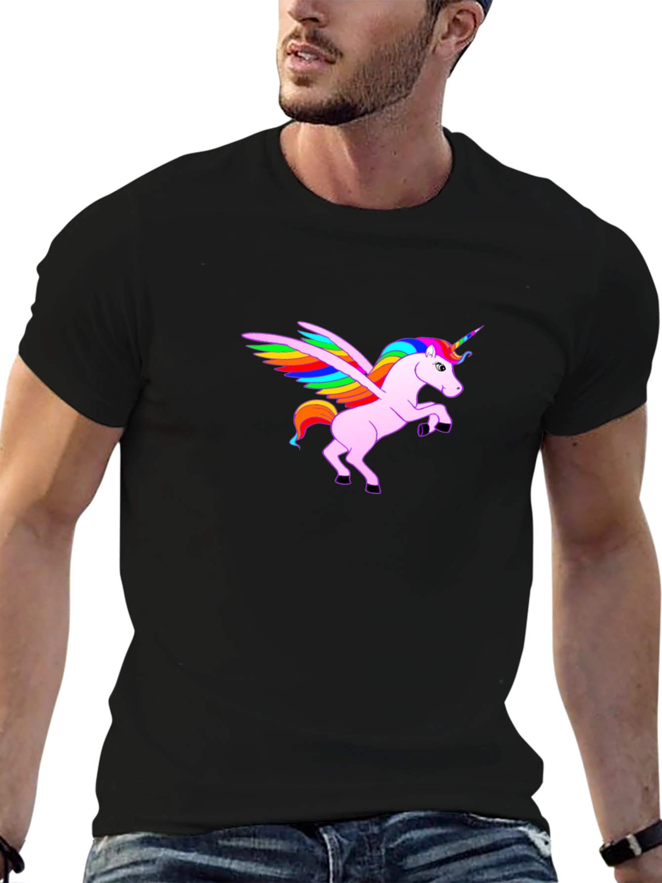 Rainbow Winged Unicorn Black T-Shirt