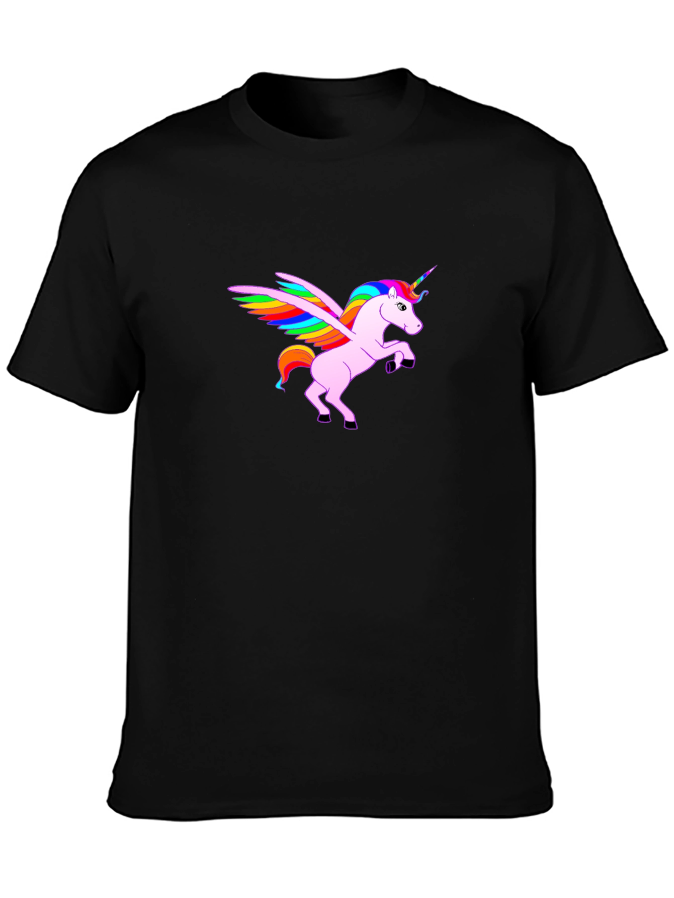 Rainbow Winged Unicorn Black T-Shirt