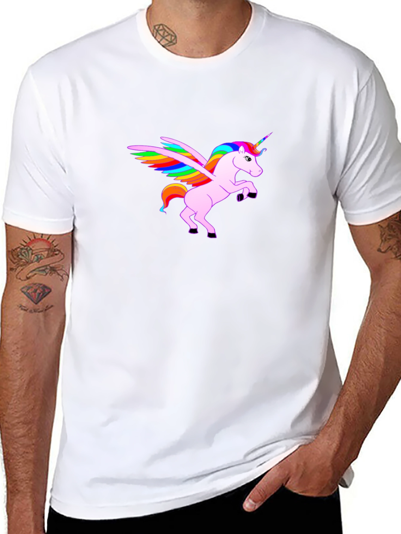 Rainbow Winged Unicorn Black T-Shirt