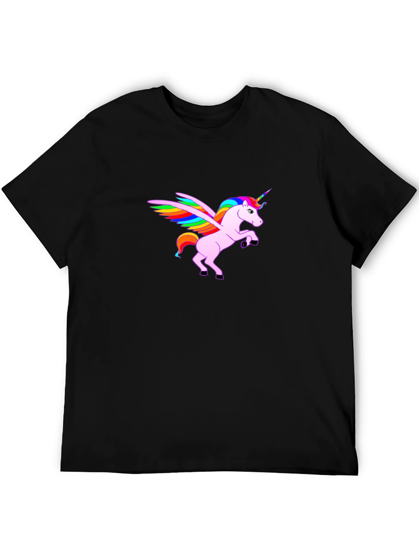 Rainbow Winged Unicorn Black T-Shirt