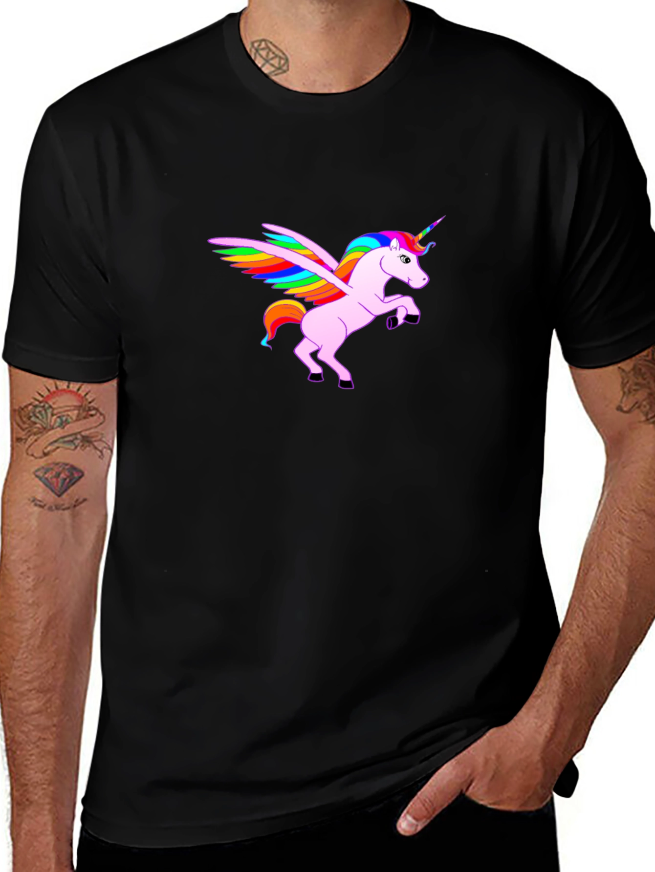 Rainbow Winged Unicorn Black T-Shirt