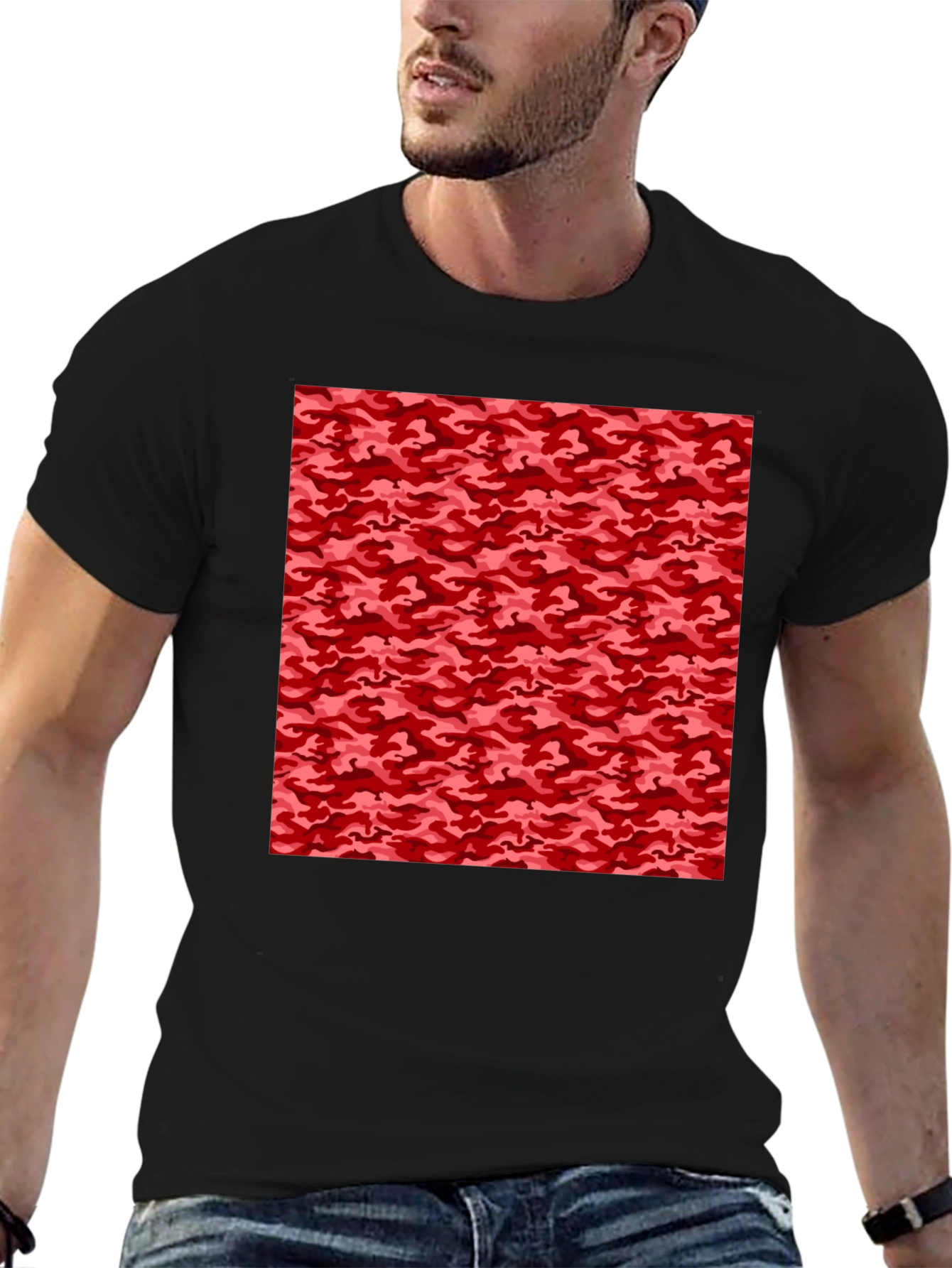 Red Camo Pattern Black T-Shirt