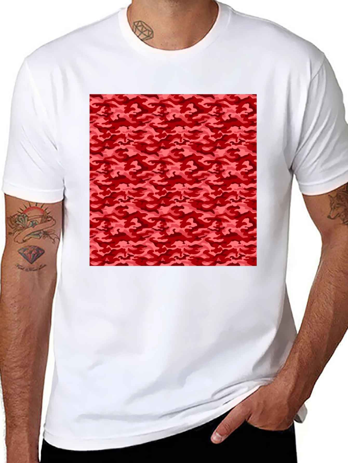 Red Camo Pattern Black T-Shirt
