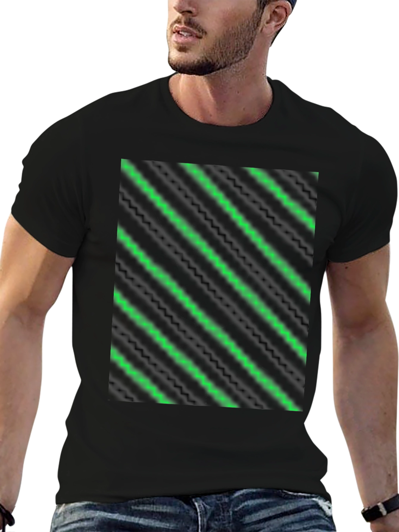 Modern Green Neon Stripe Tee