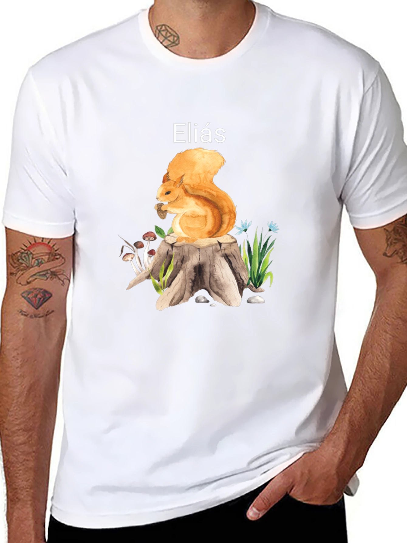 Squirrel on Stump T-Shirt - Personalized Name Gift