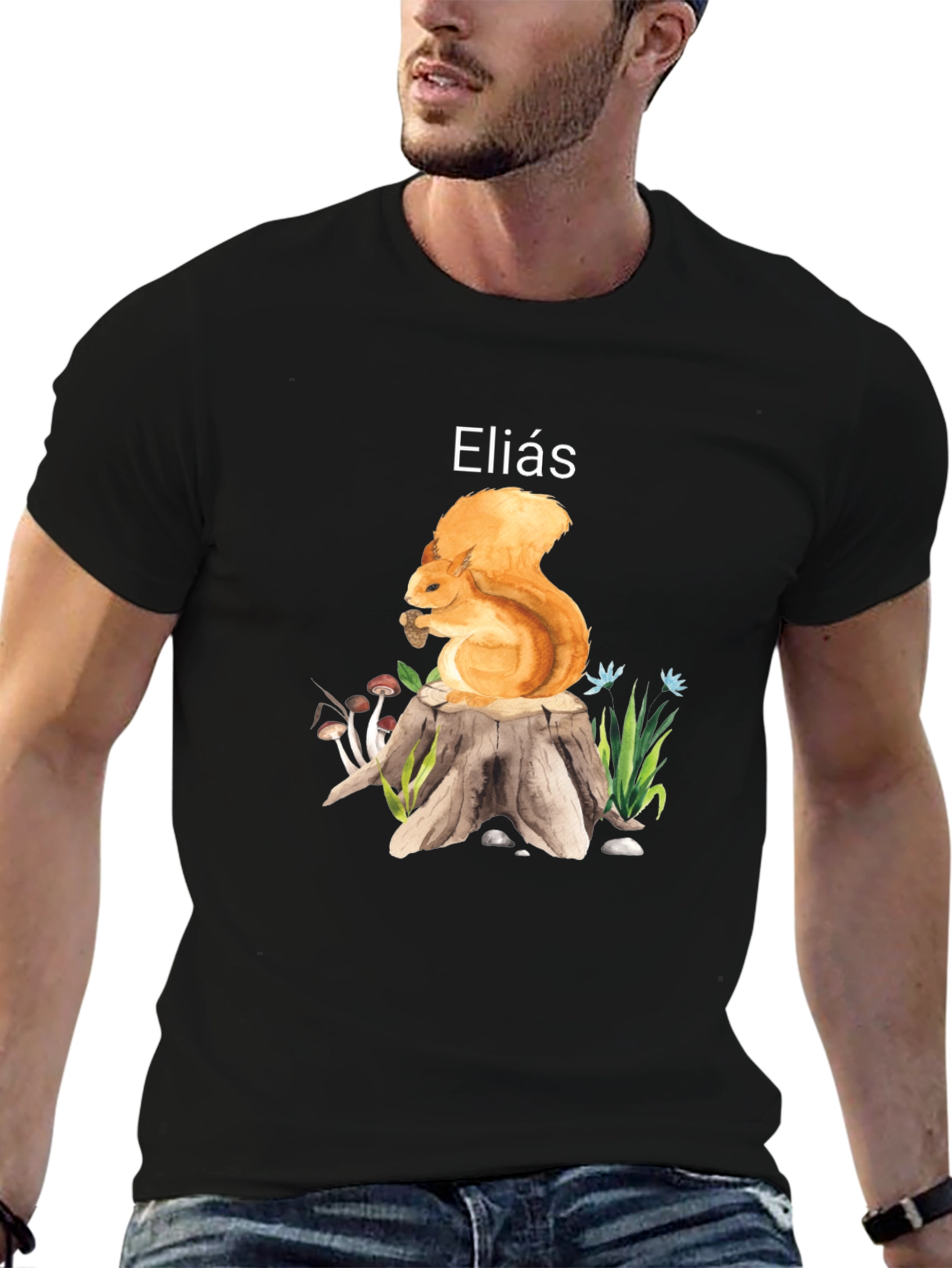 Squirrel on Stump T-Shirt - Personalized Name Gift
