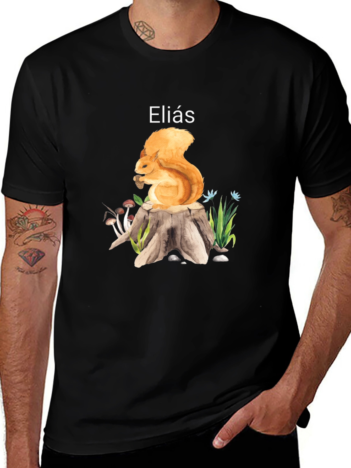 Squirrel on Stump T-Shirt - Personalized Name Gift
