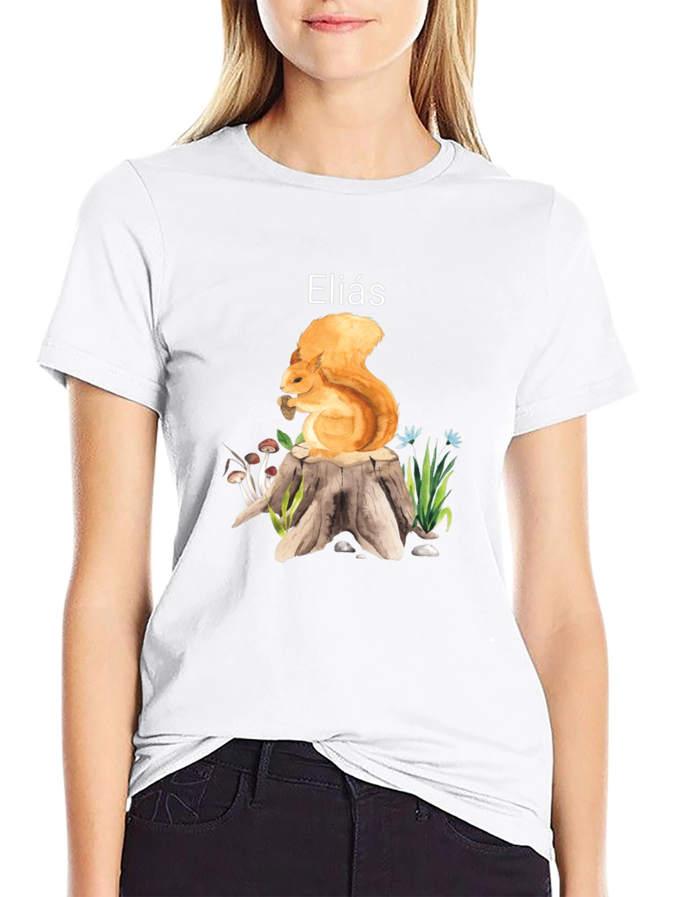 Squirrel on Stump T-Shirt - Personalized Name Gift