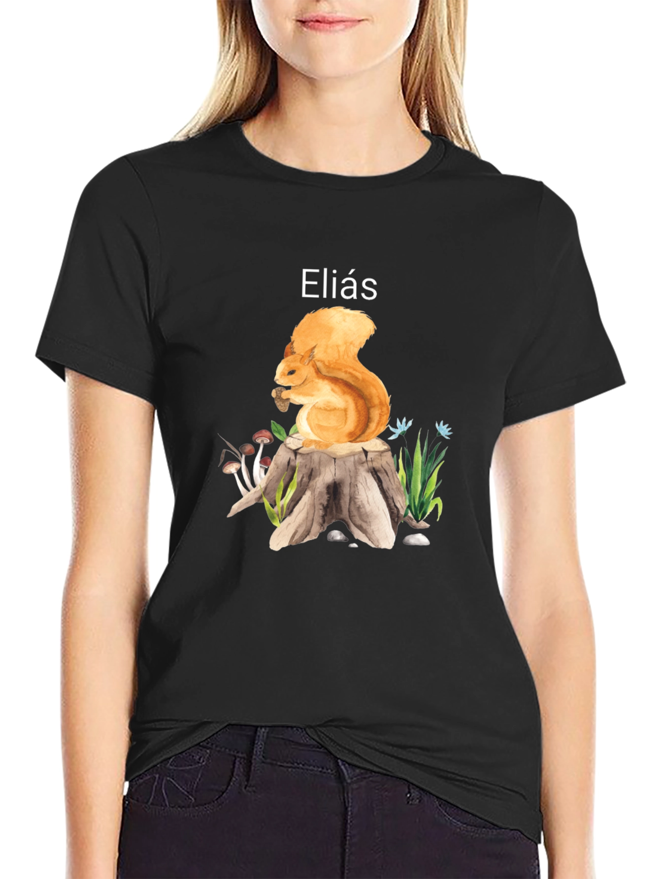 Squirrel on Stump T-Shirt - Personalized Name Gift