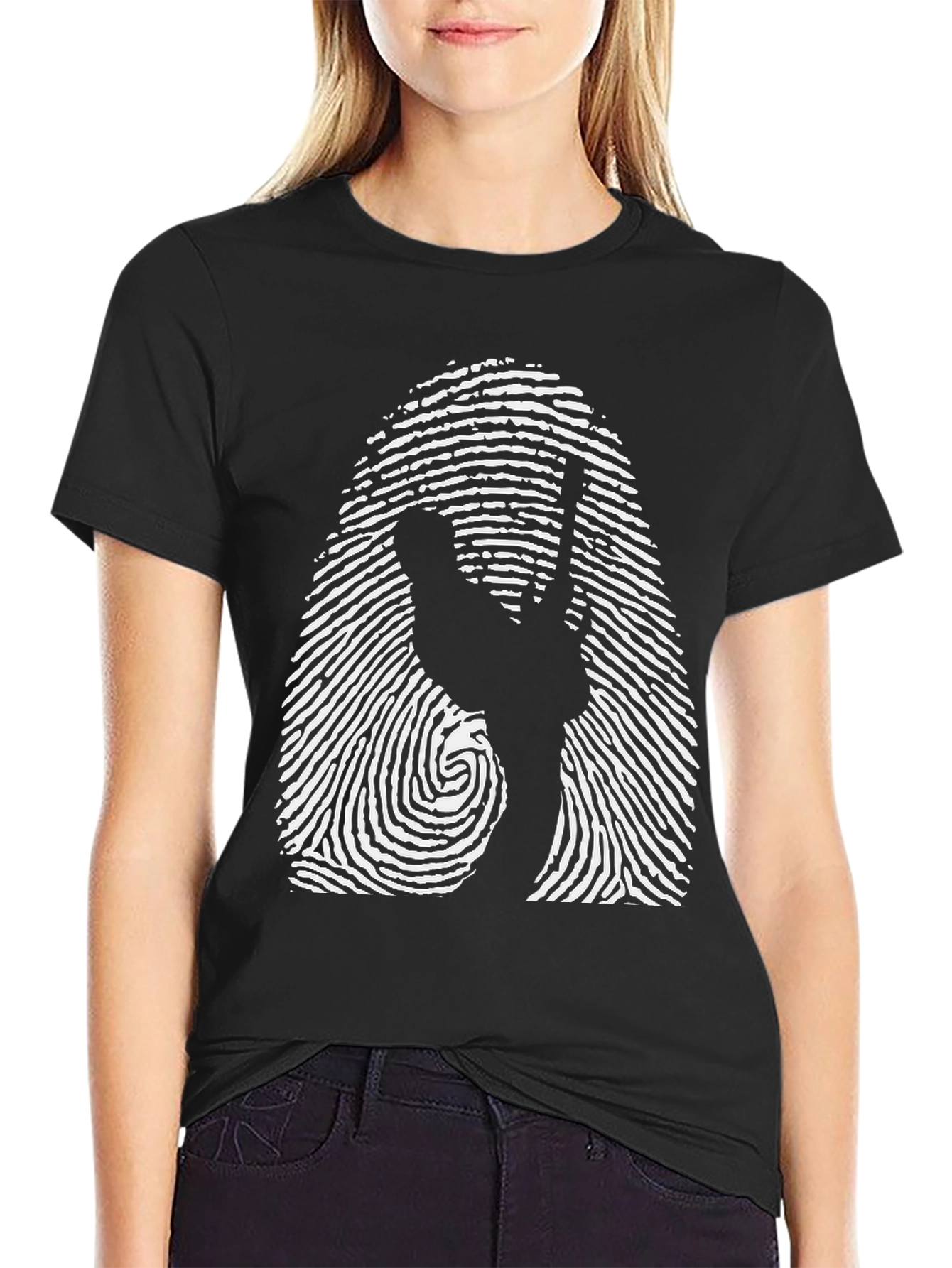 Peace Sign Fingerprint Black T-Shirt